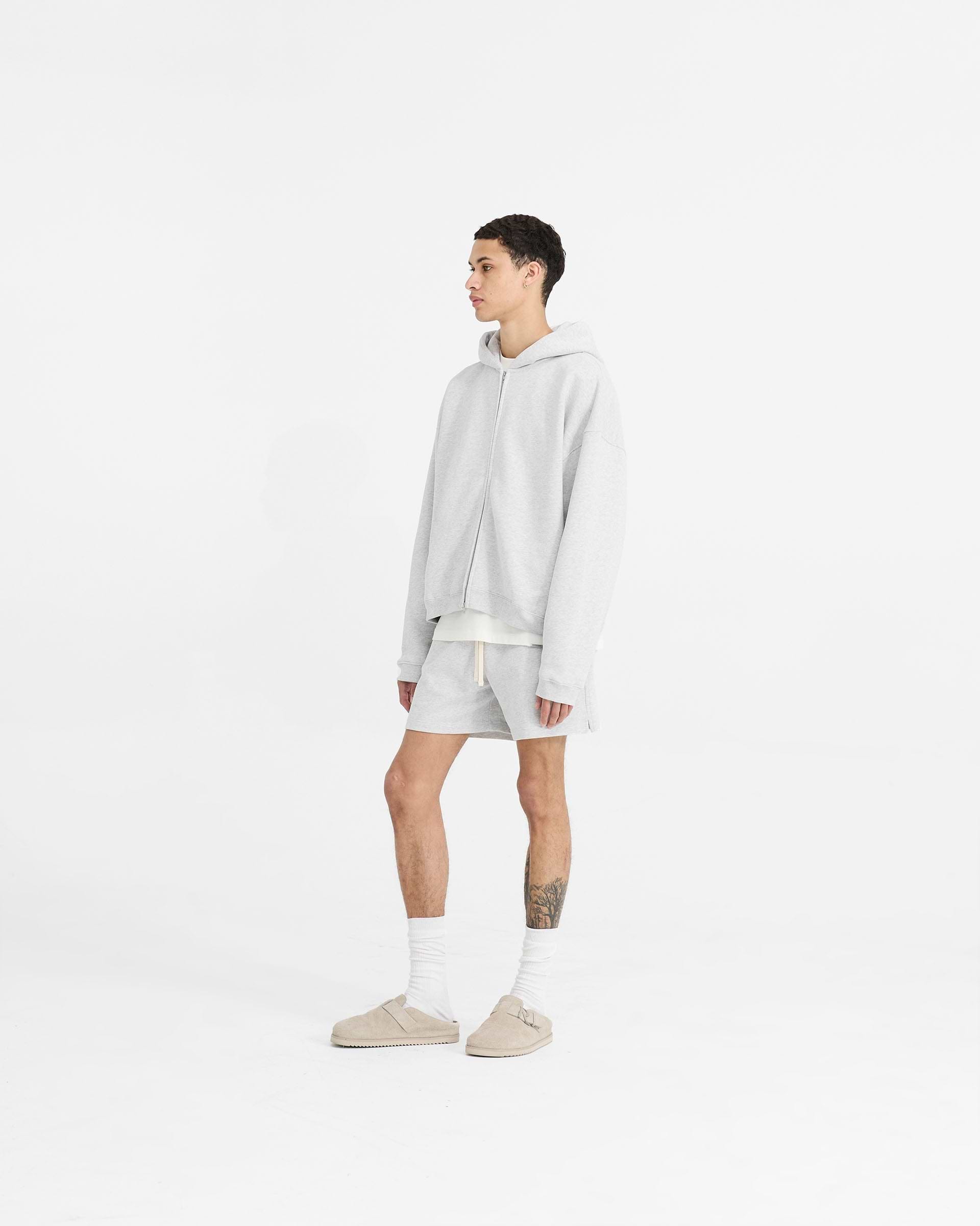 Initial Boxy Zip Through Hoodie - Gris Hielo Jaspeado