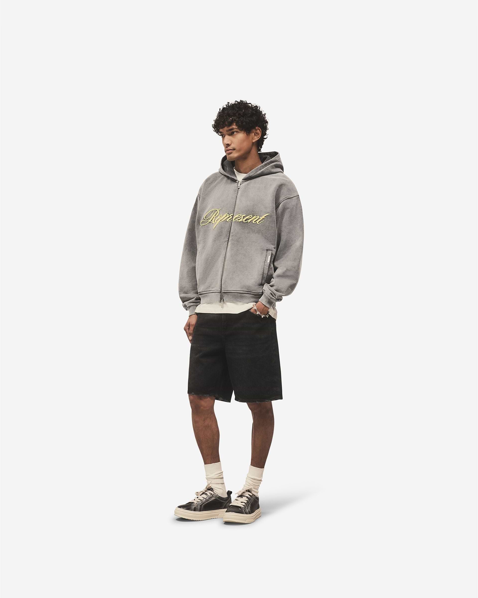 Script Logo Zip Hoodie - Vintage Grau