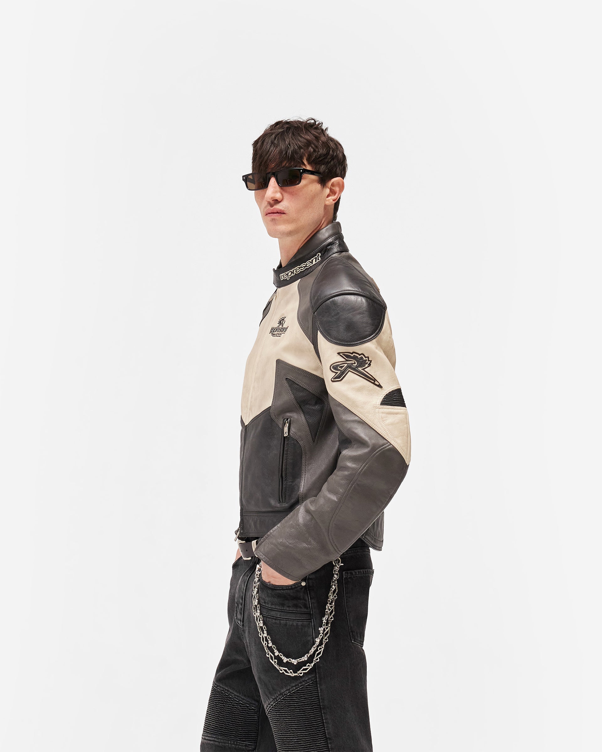 Represent X Belstaff Leather Race Jacket - Black