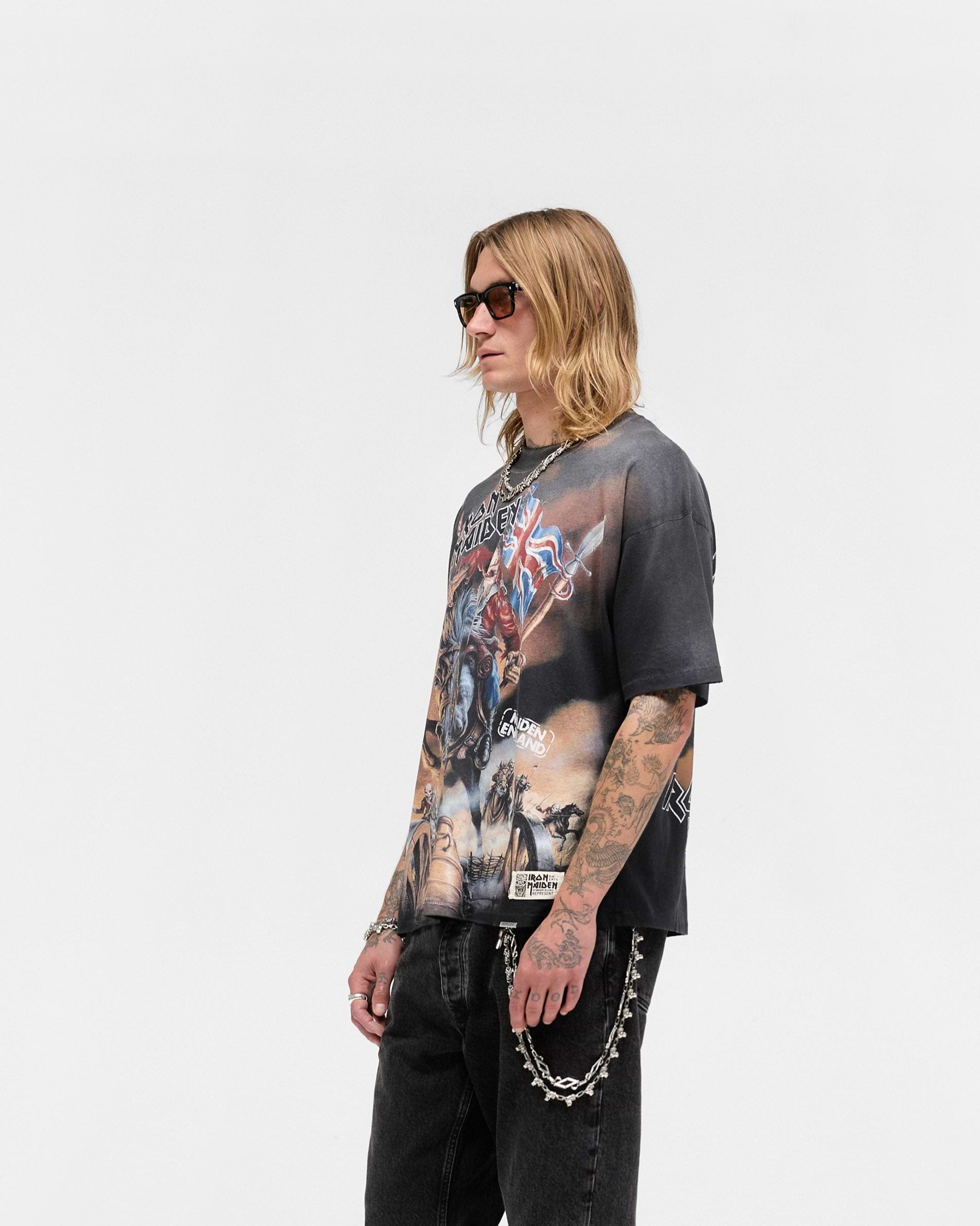 Represent X Iron Maiden Steed T-Shirt - Negro Desteñido