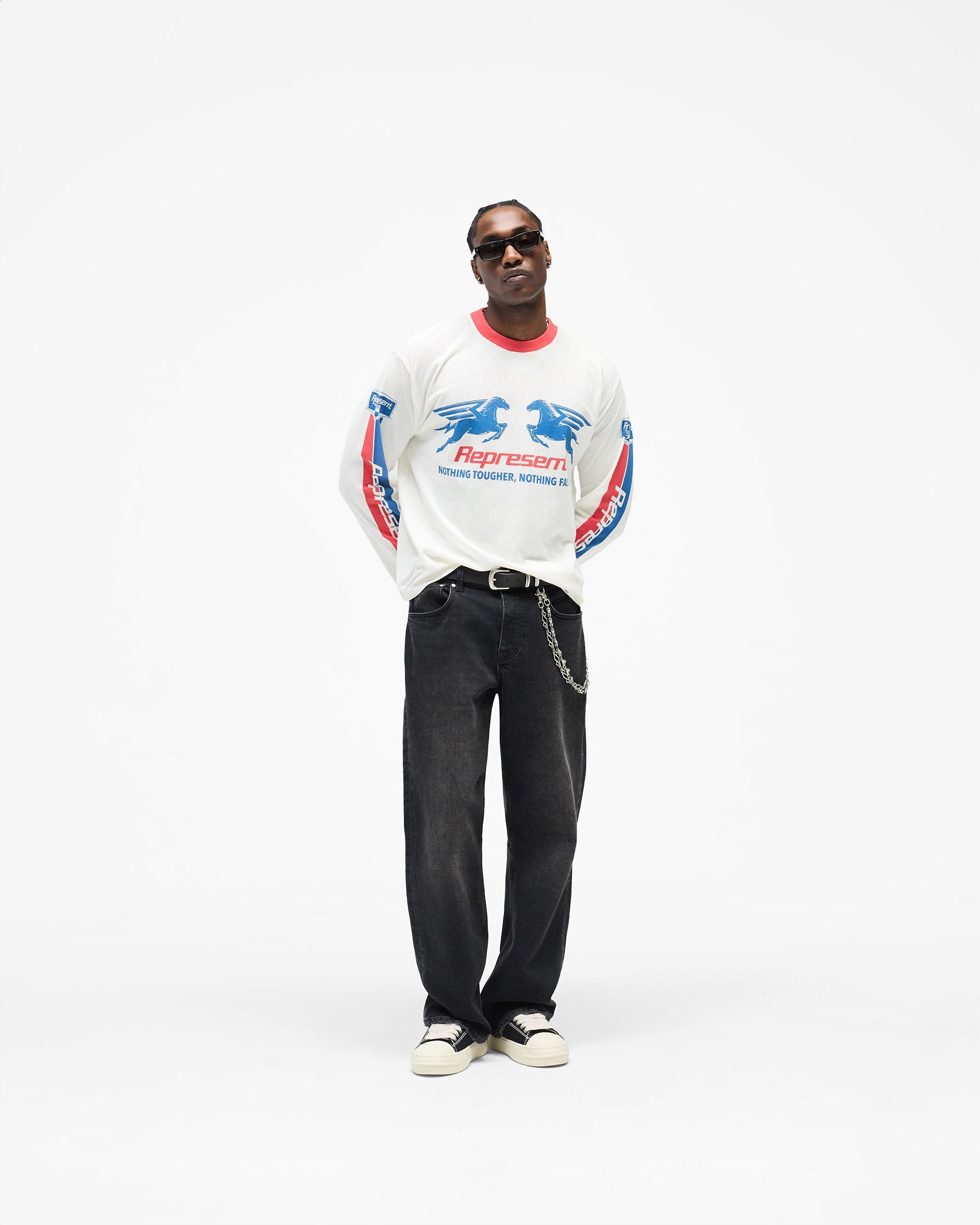 Mesh Pegasus Long Sleeve T-Shirt - Flat White