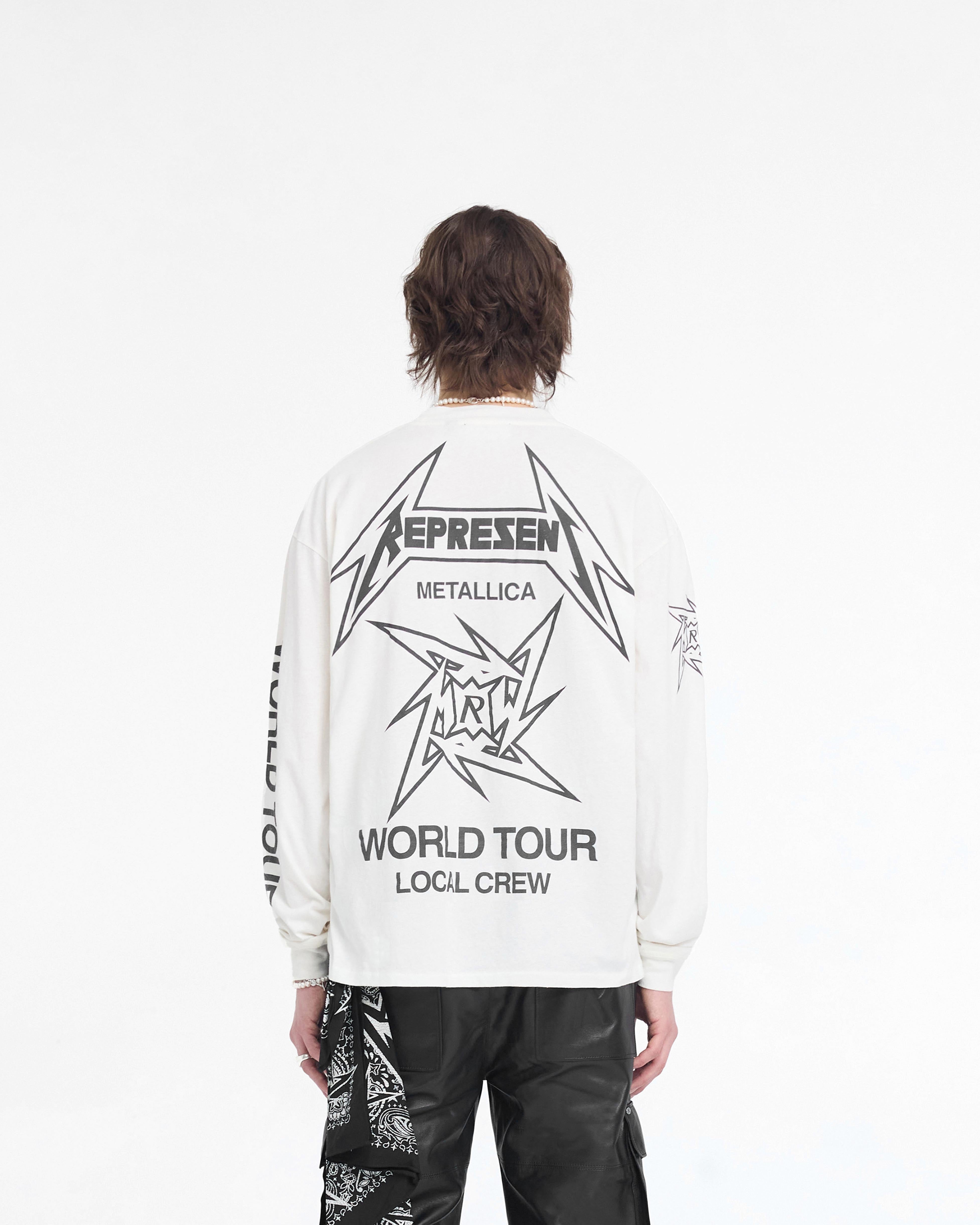 Represent X Metallica Local Crew Langarm T-Shirt – Cremeweiss