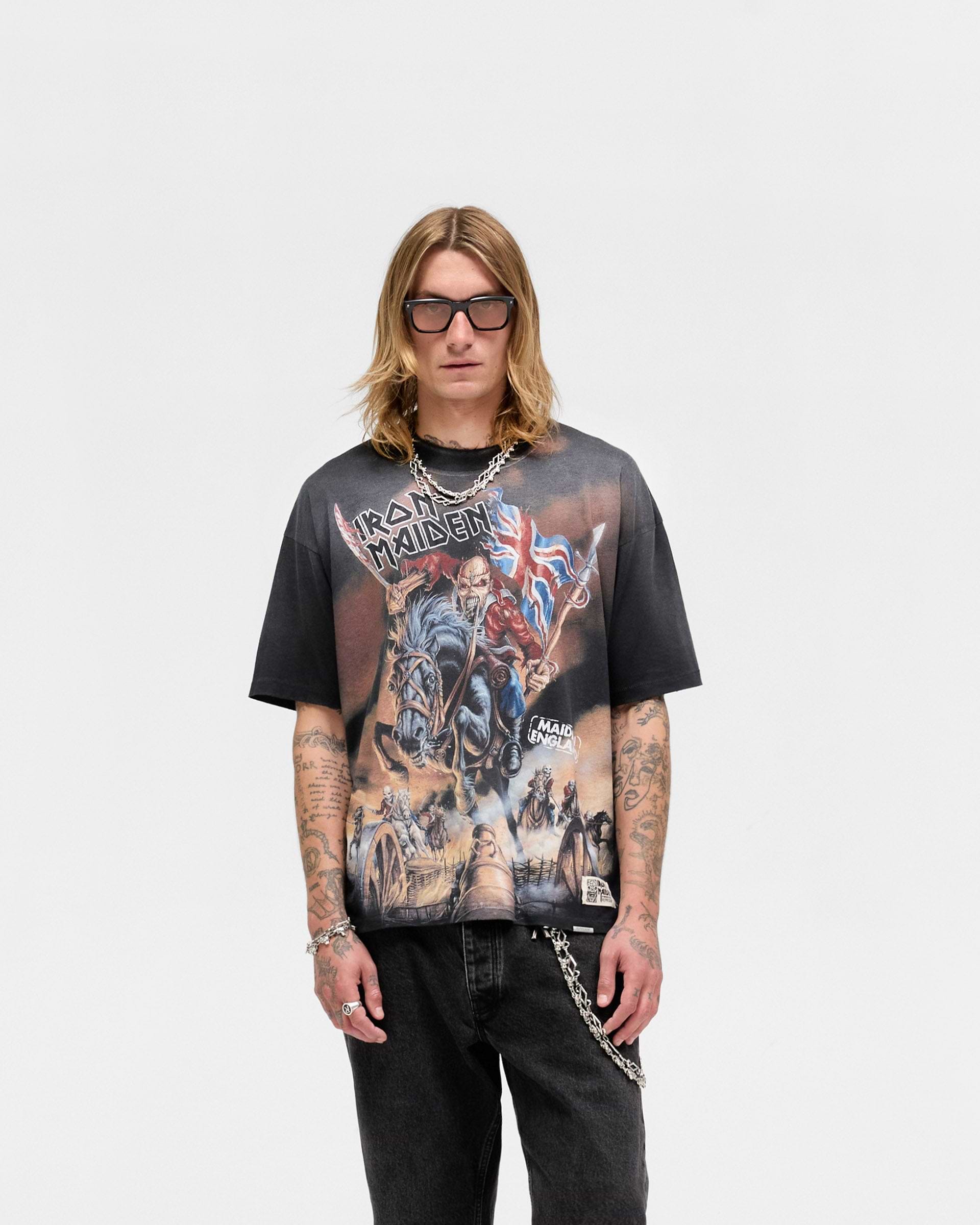 Represent X Iron Maiden Steed T-Shirt - Negro Desteñido