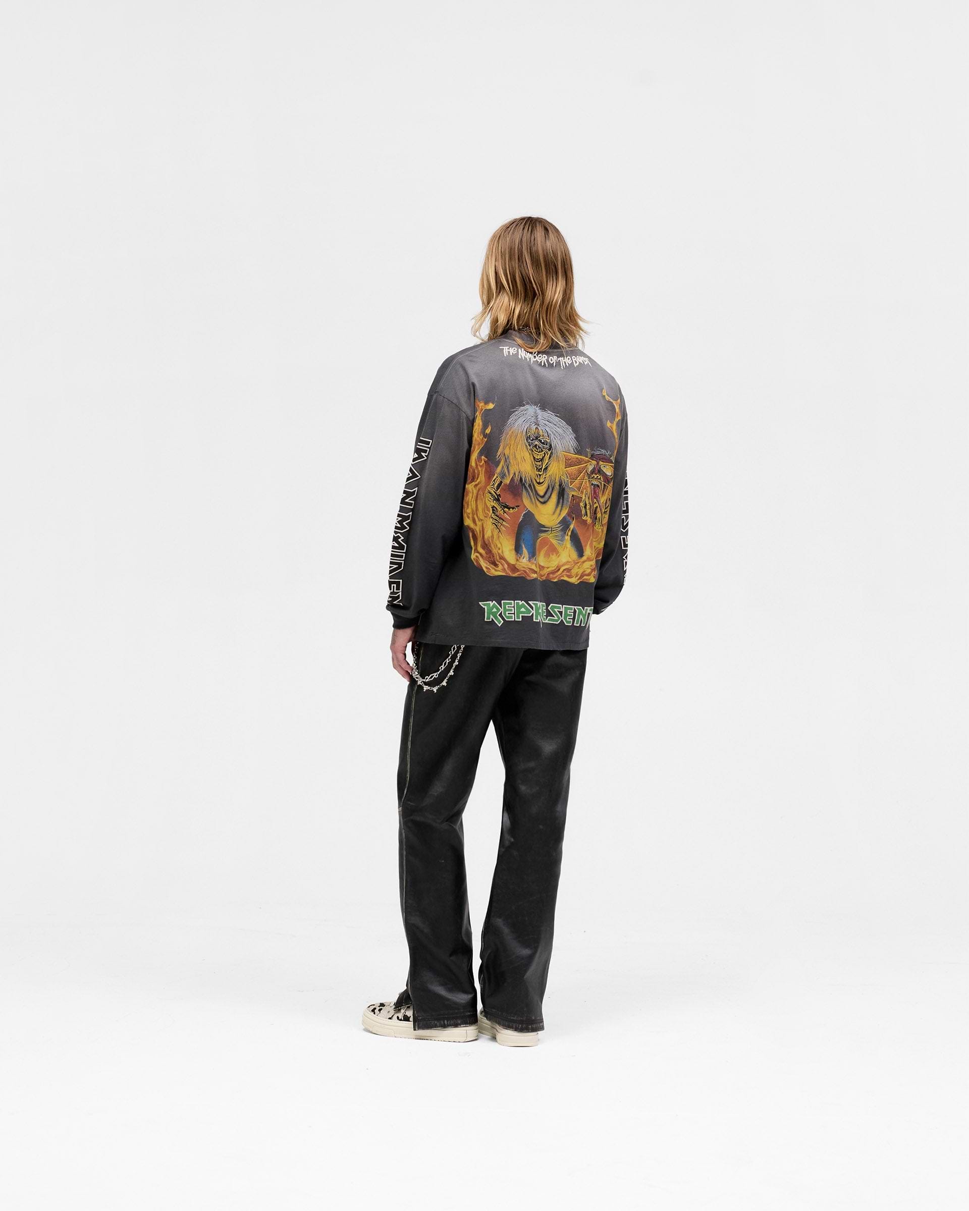 Represent X Iron Maiden Number Of The Beast Langarm T-Shirt - Sunfade Grau