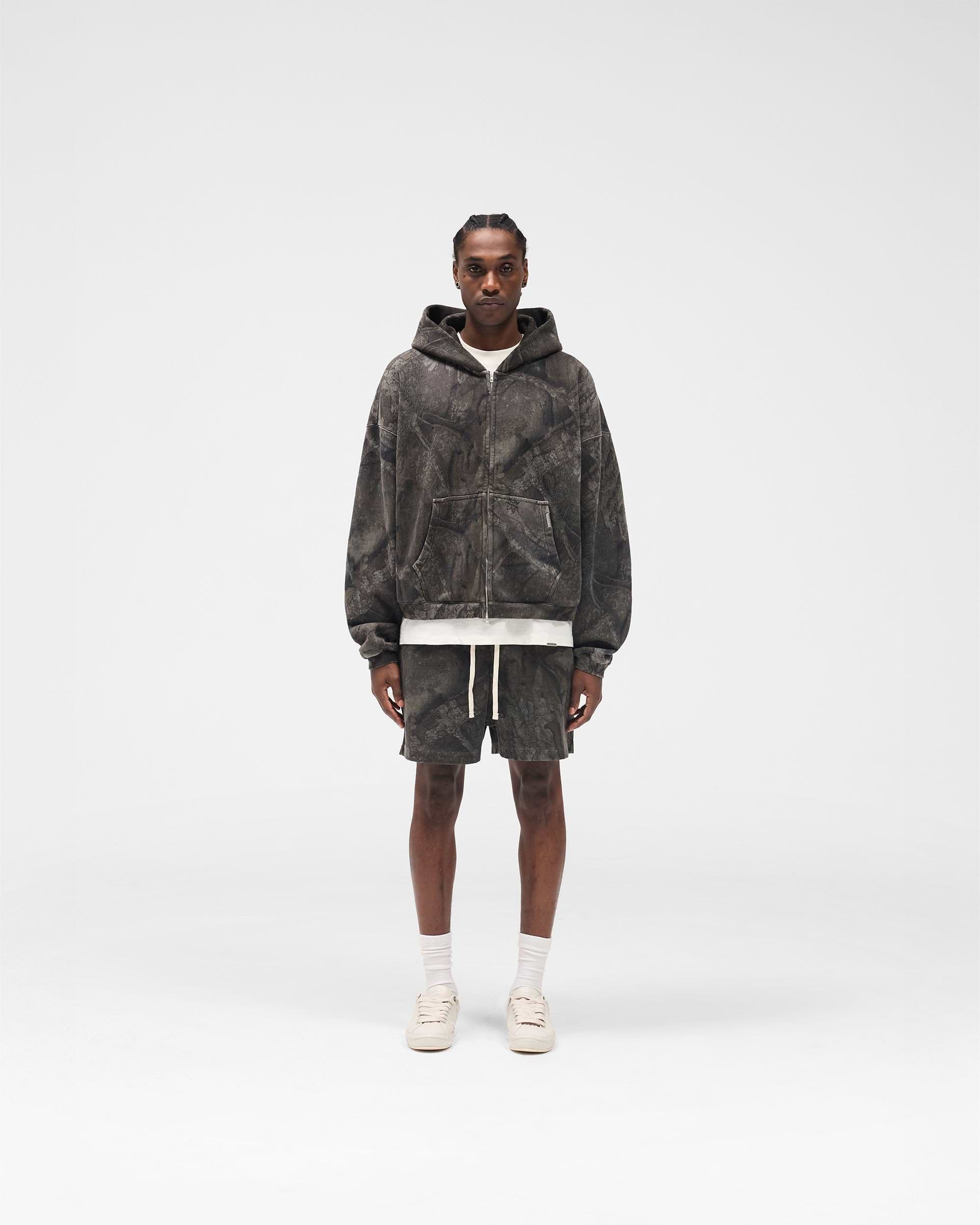 Initial Overdye Realtree® Boxy Zip Through Hoodie - Overdyed Black