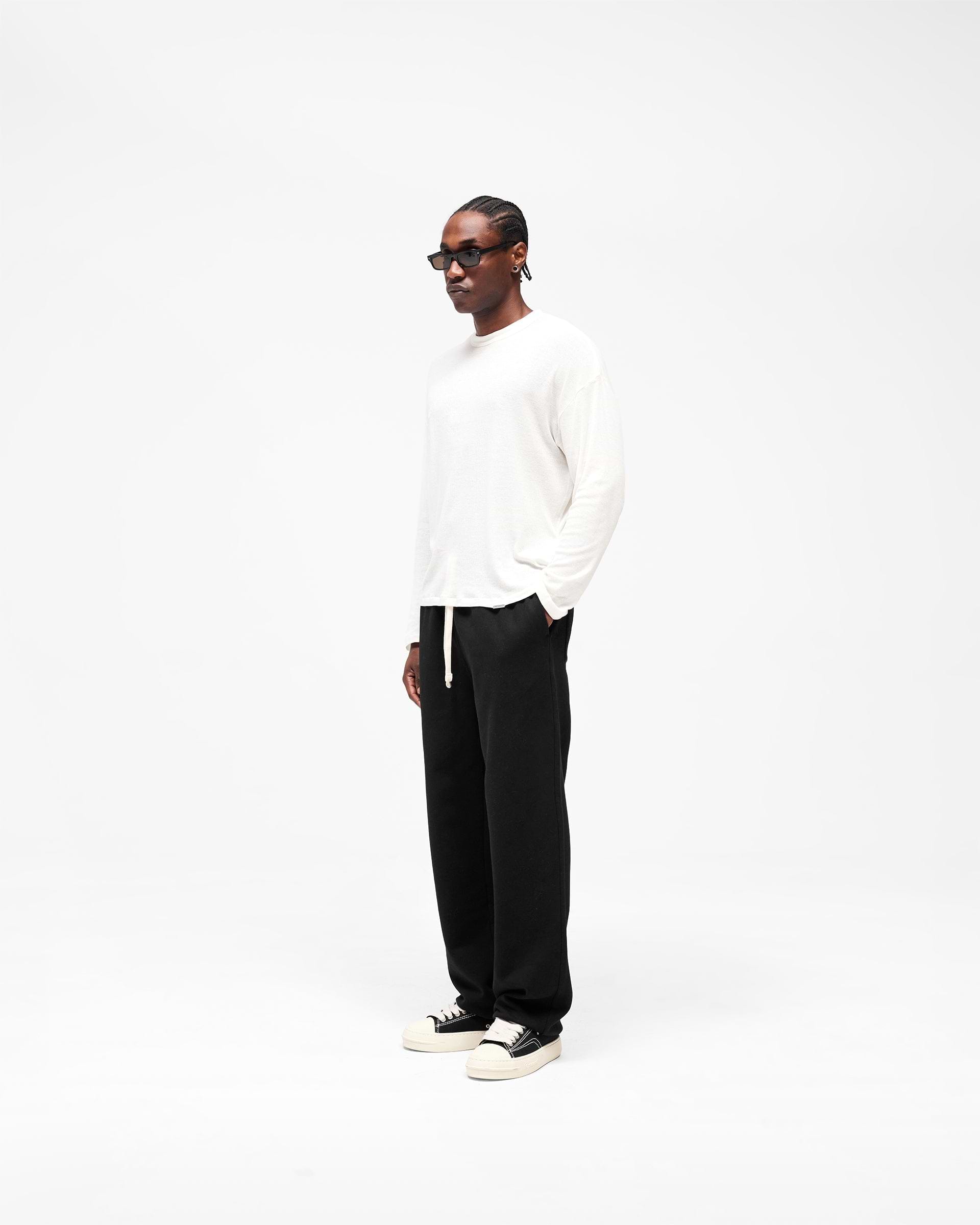 Initial Wide Leg Cuffed Sweatpant - Jet Black
