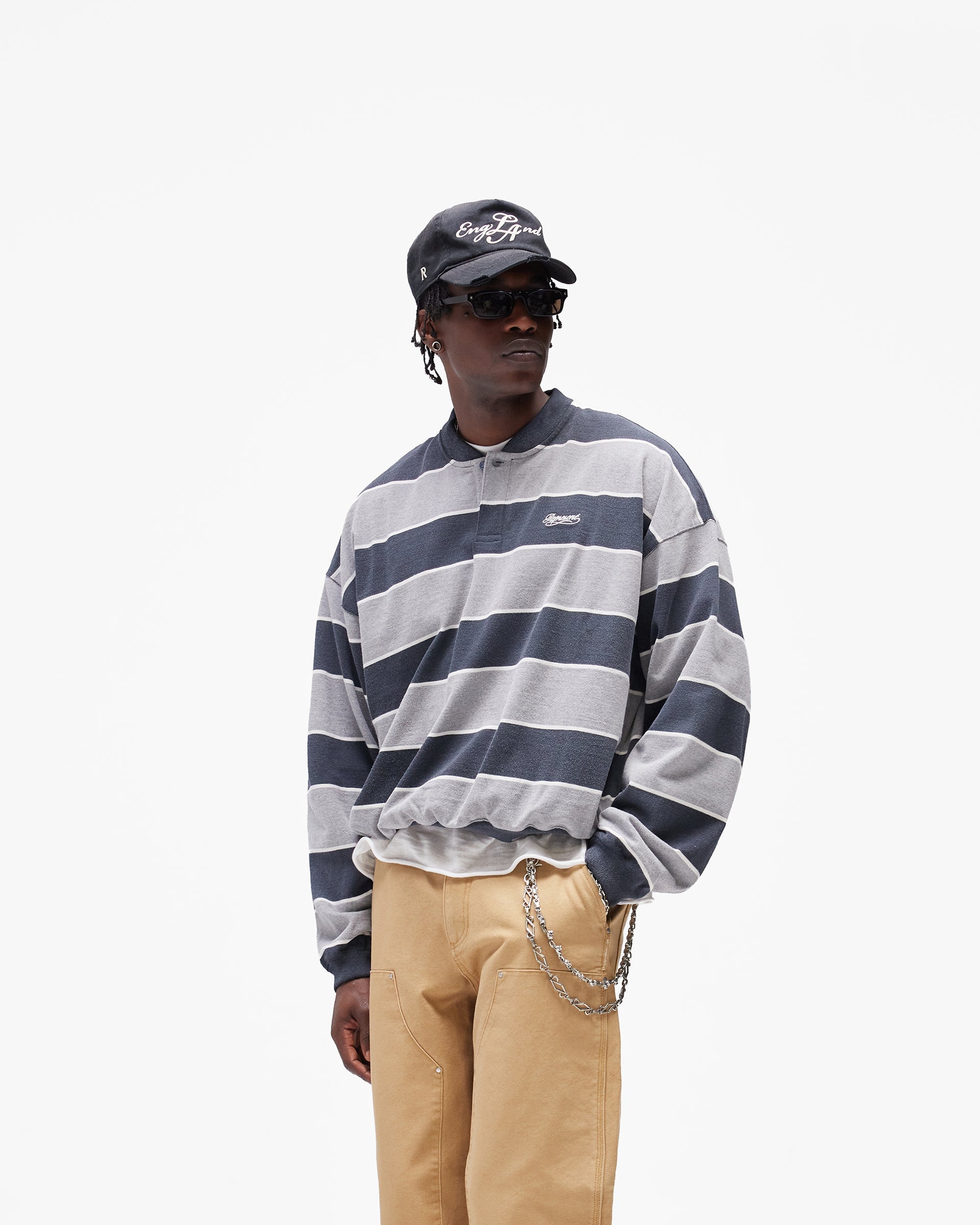 California Striped Henley Sweater - Jet Black Grey Marl