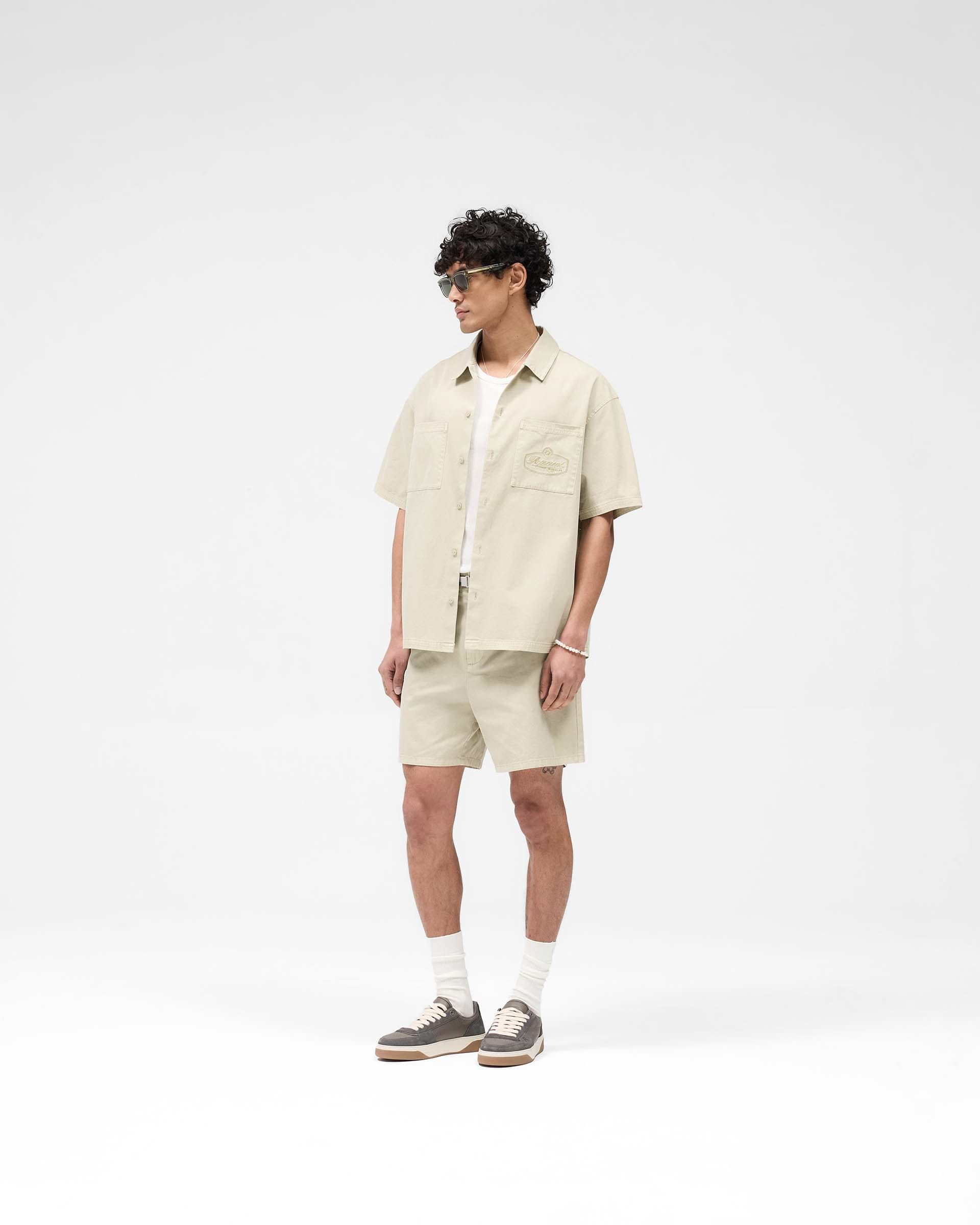 Short Sleeve Cotton Overshirt - Beige