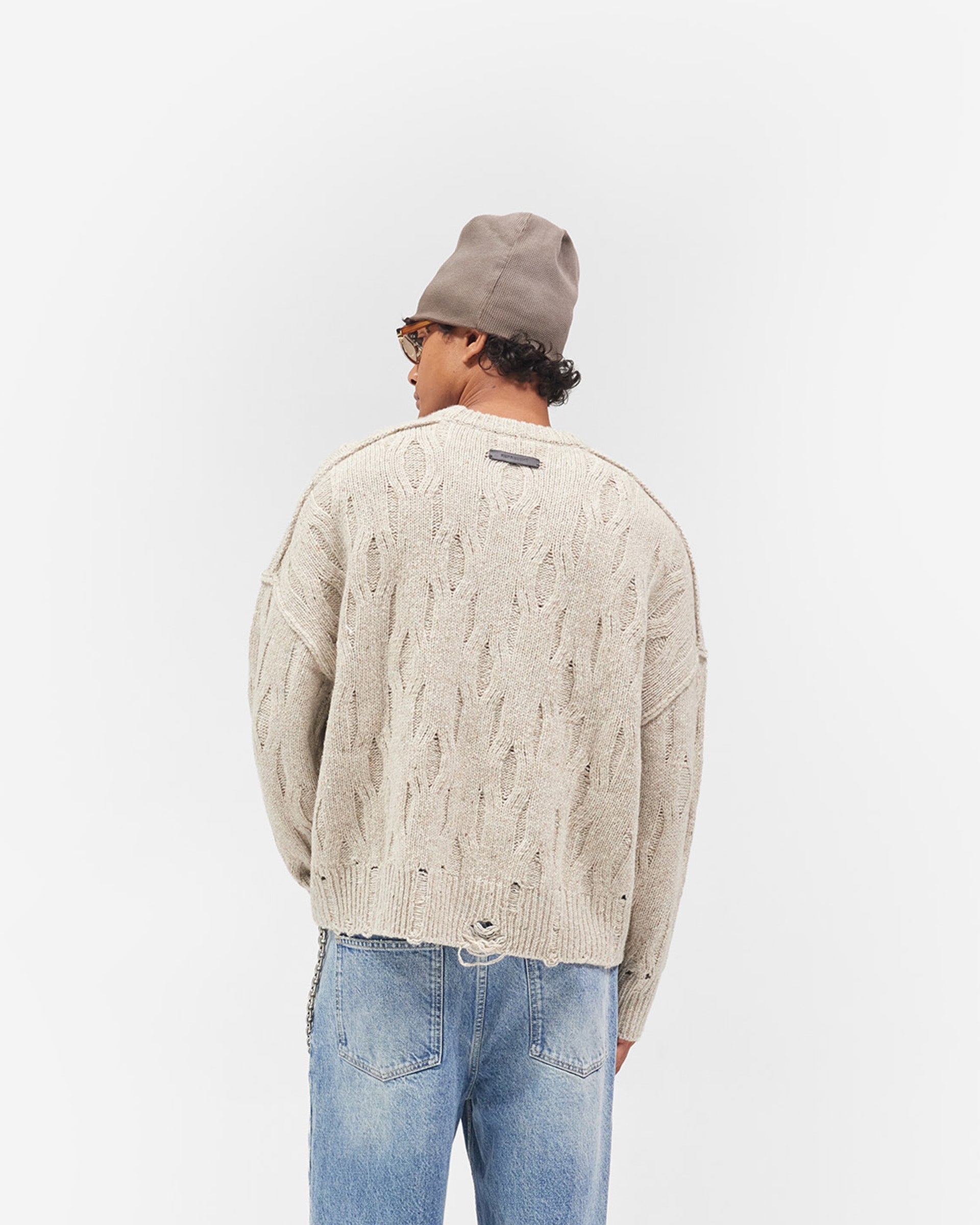 Distress Knit Sweater - Taupe