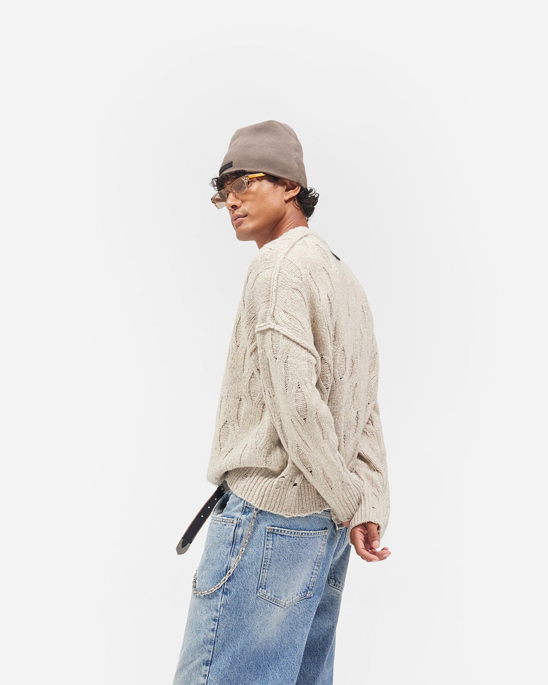 Distress Knit Sweater - Taupe