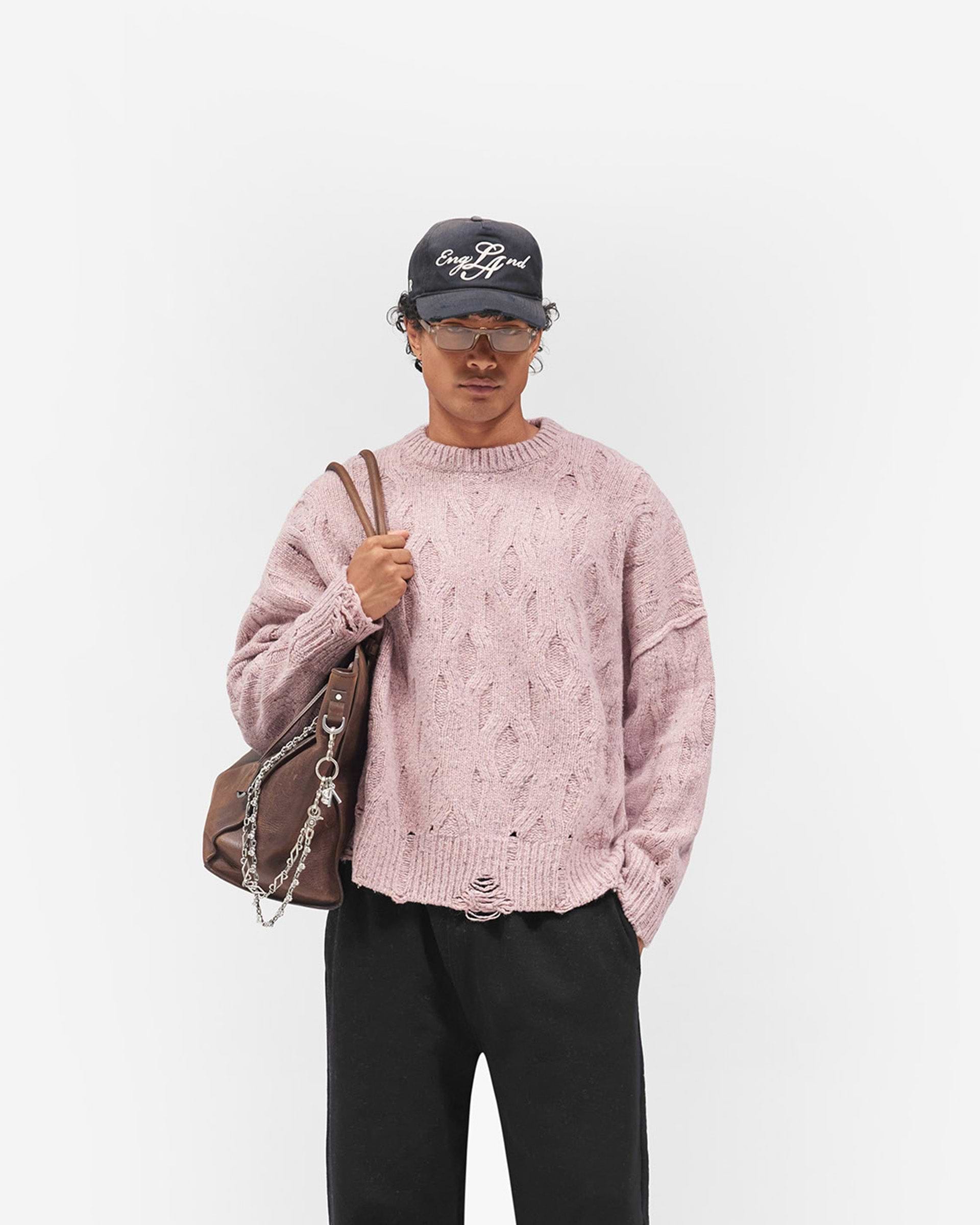 Distress Knit Sweater - Washed Pink
