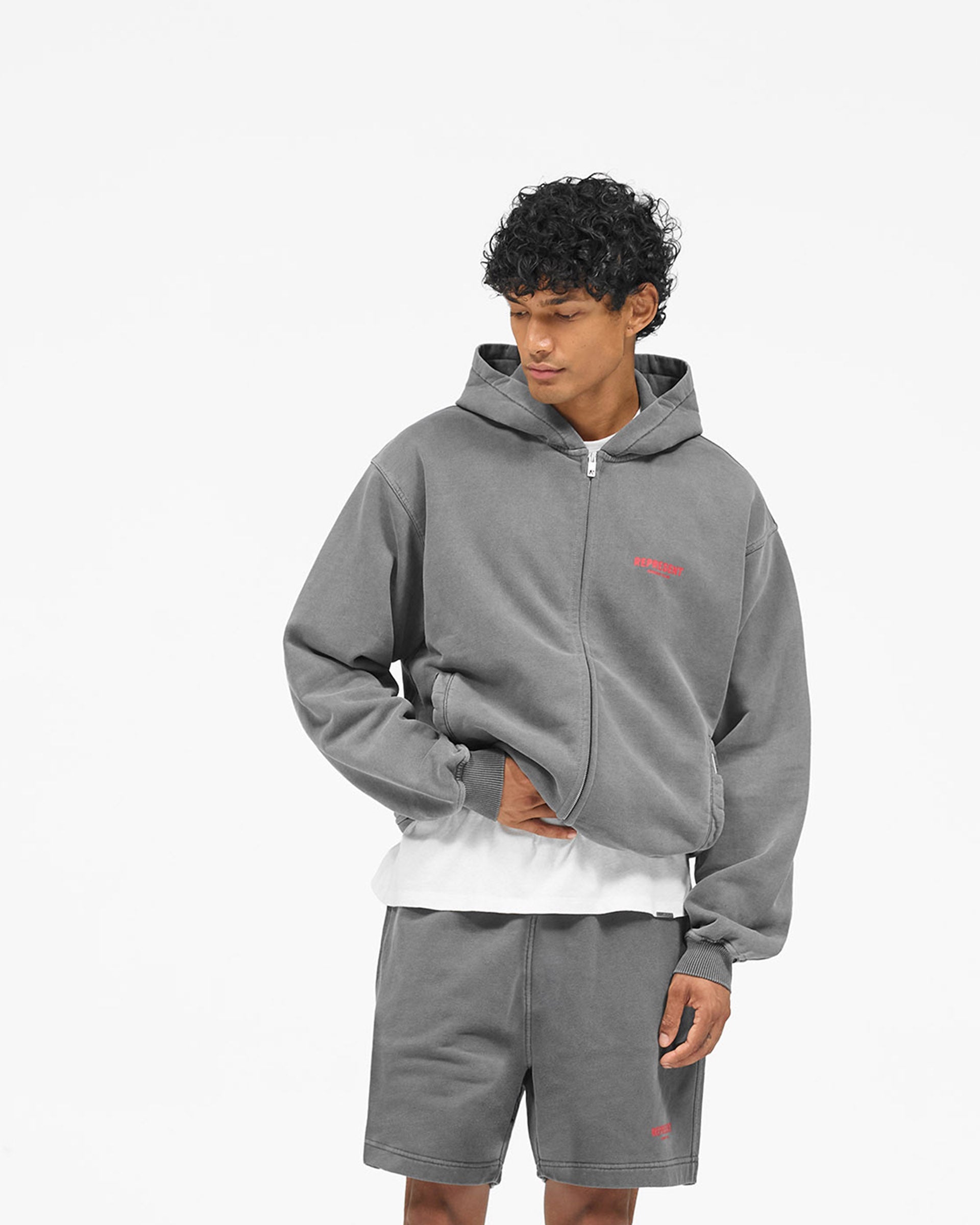 Represent Owners Club Zip Hoodie - Washed Black