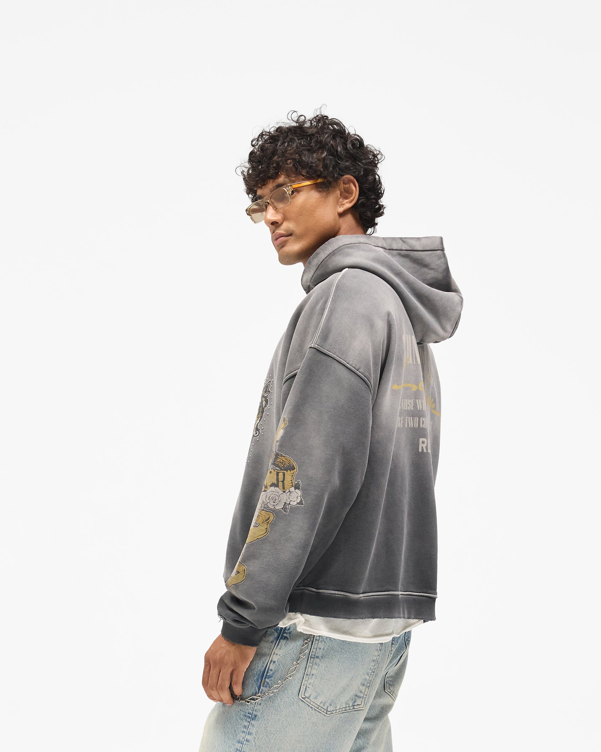 Represent X Guns N' Roses Cross Zip Through Hoodie - Stained Black