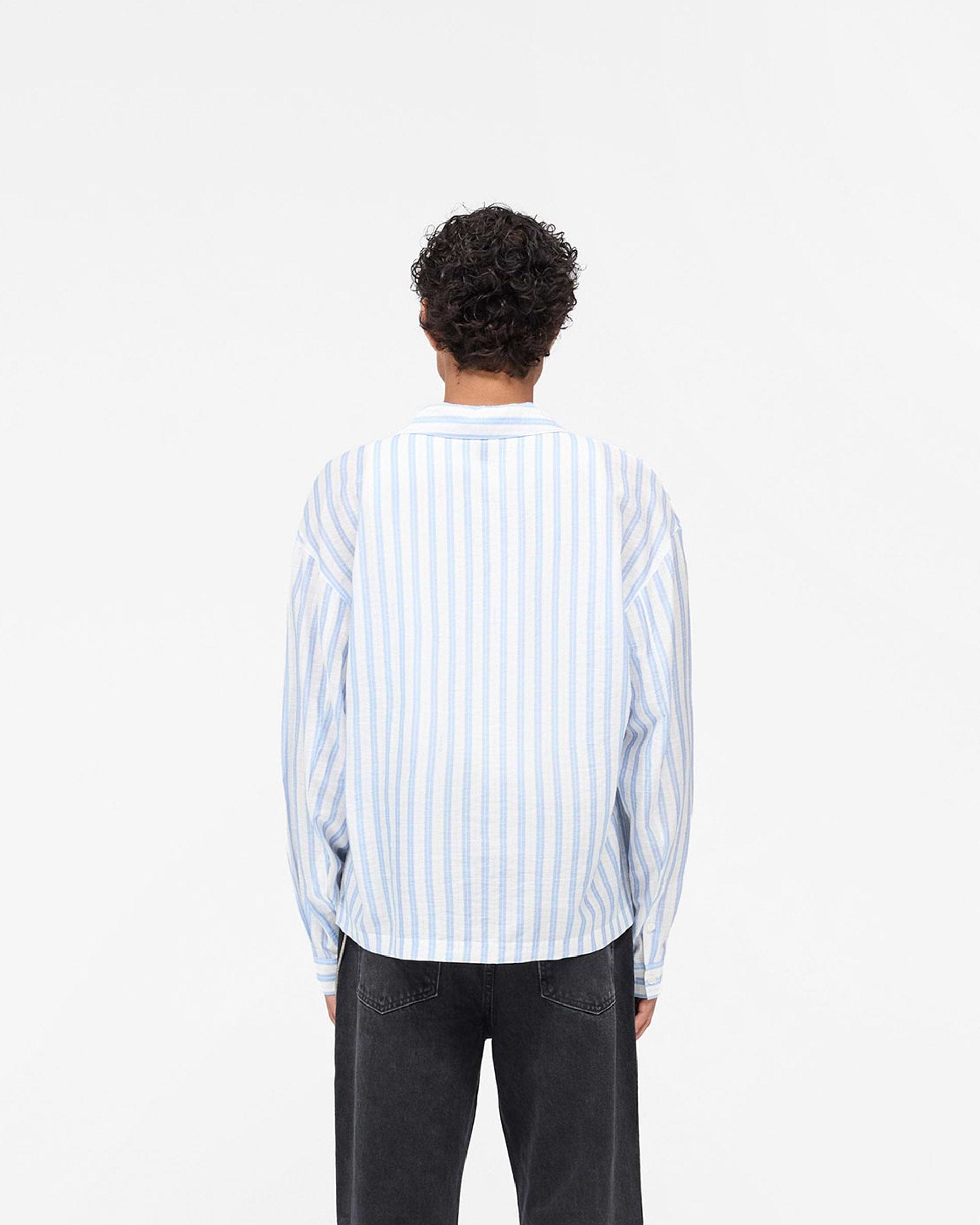 Long Sleeve Sheer Stripe Boxy Shirt - Ice Blue