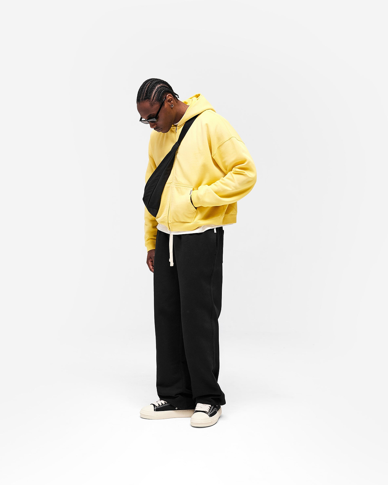Initial Boxy Zip Through Hoodie Canary Yellow | Mens Hoodies