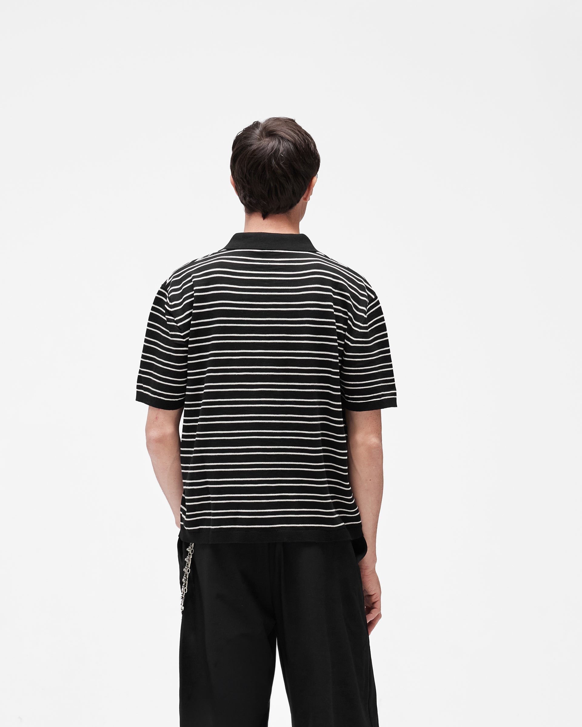 California Striped Knitted Polo - Jet Black
