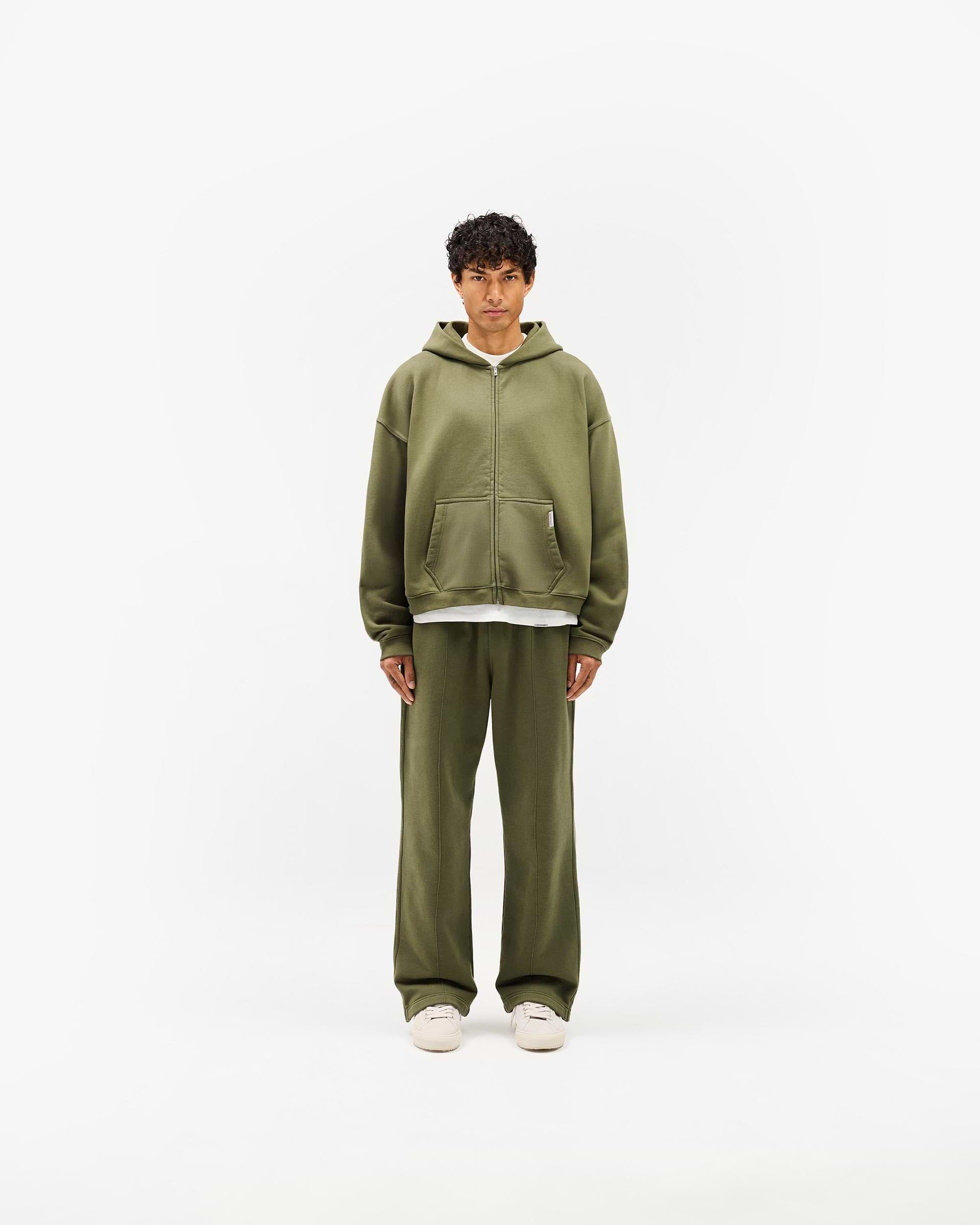 Initial Boxy Zip Through Hoodie - Army Green