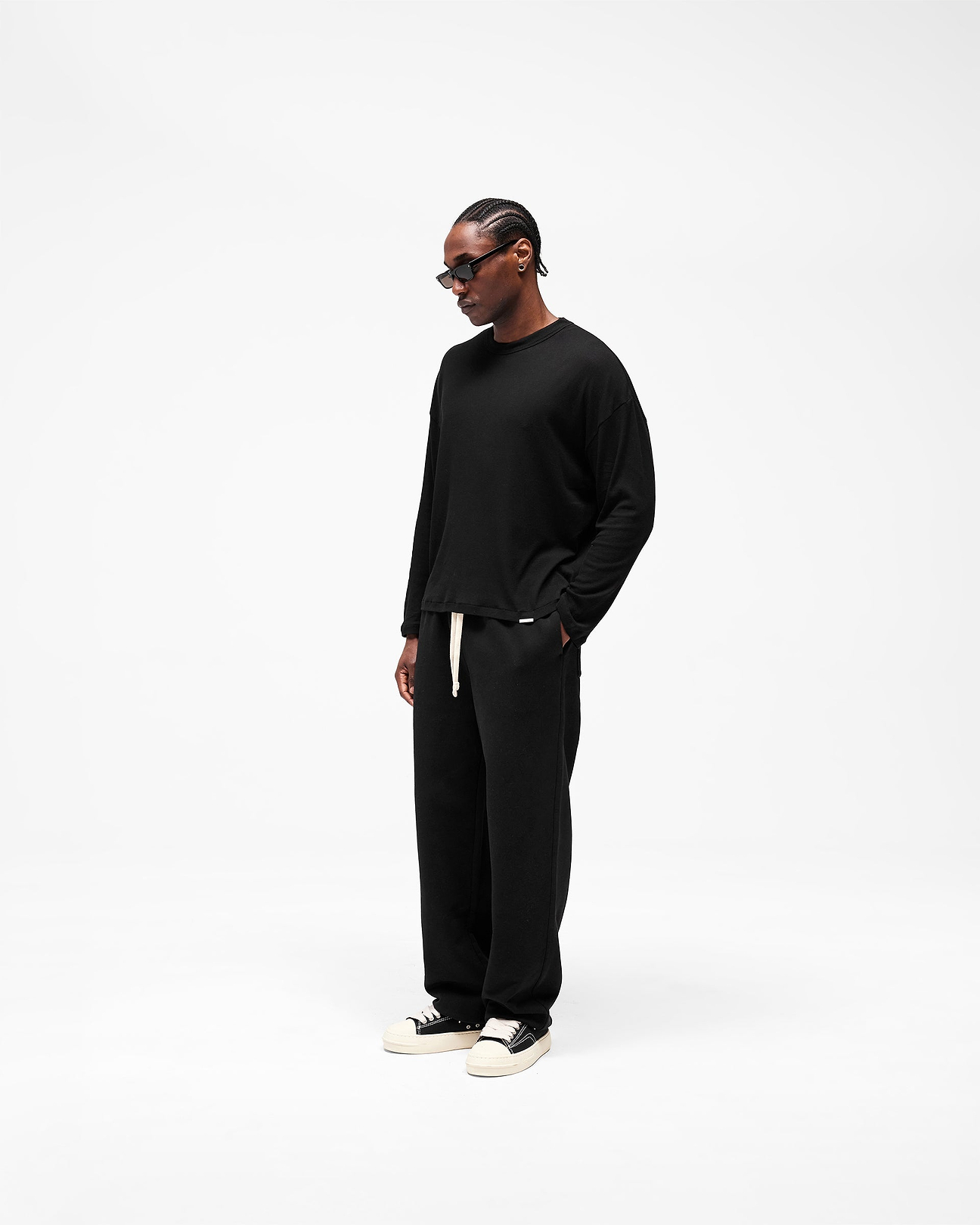 Initial Sheer Rib Long Sleeve T-Shirt Jet Black | Mens T-Shirts