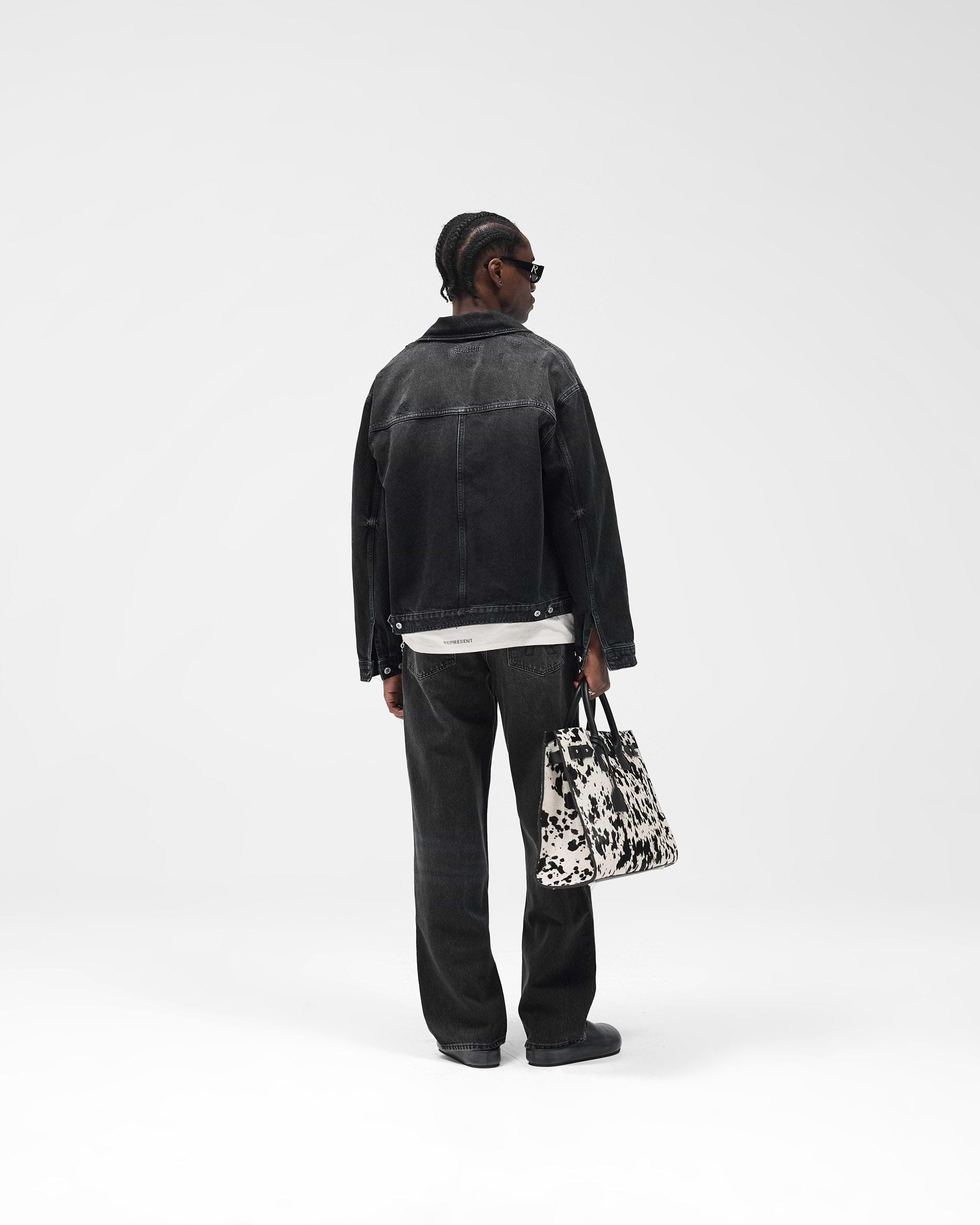 Collared Denim Jacket - Aged Black