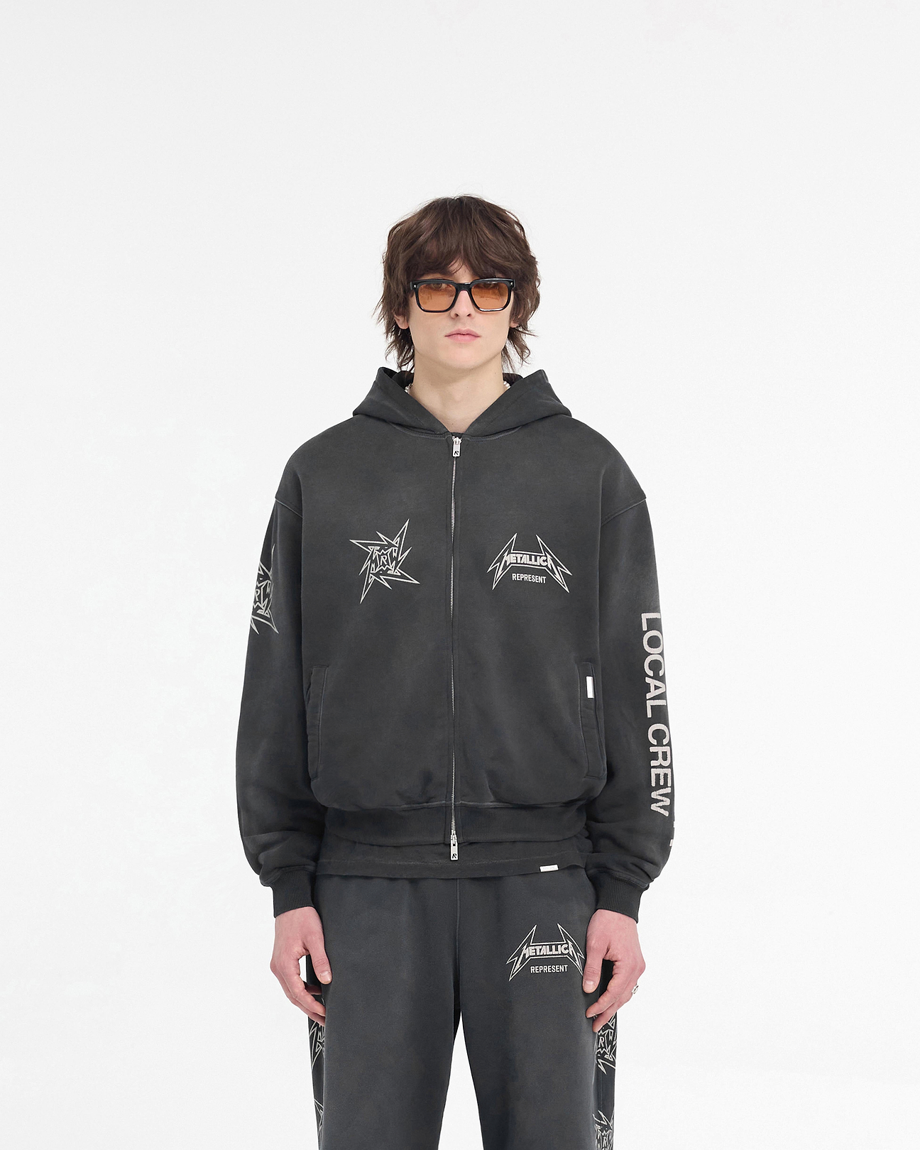 Metallica Local Crew Zip Hoodie | Stained Black | REPRESENT
