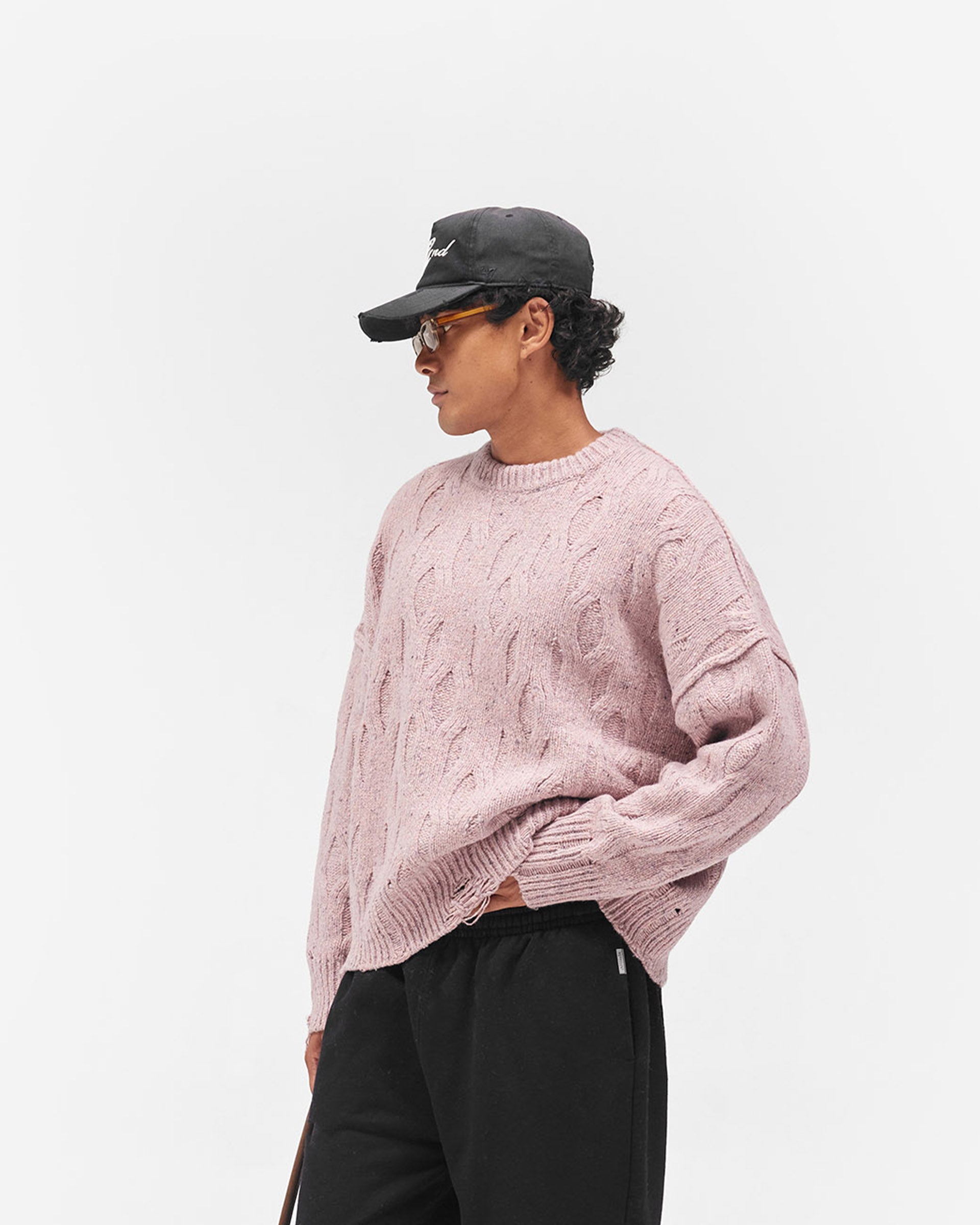 Distress Knit Sweater - Washed Pink