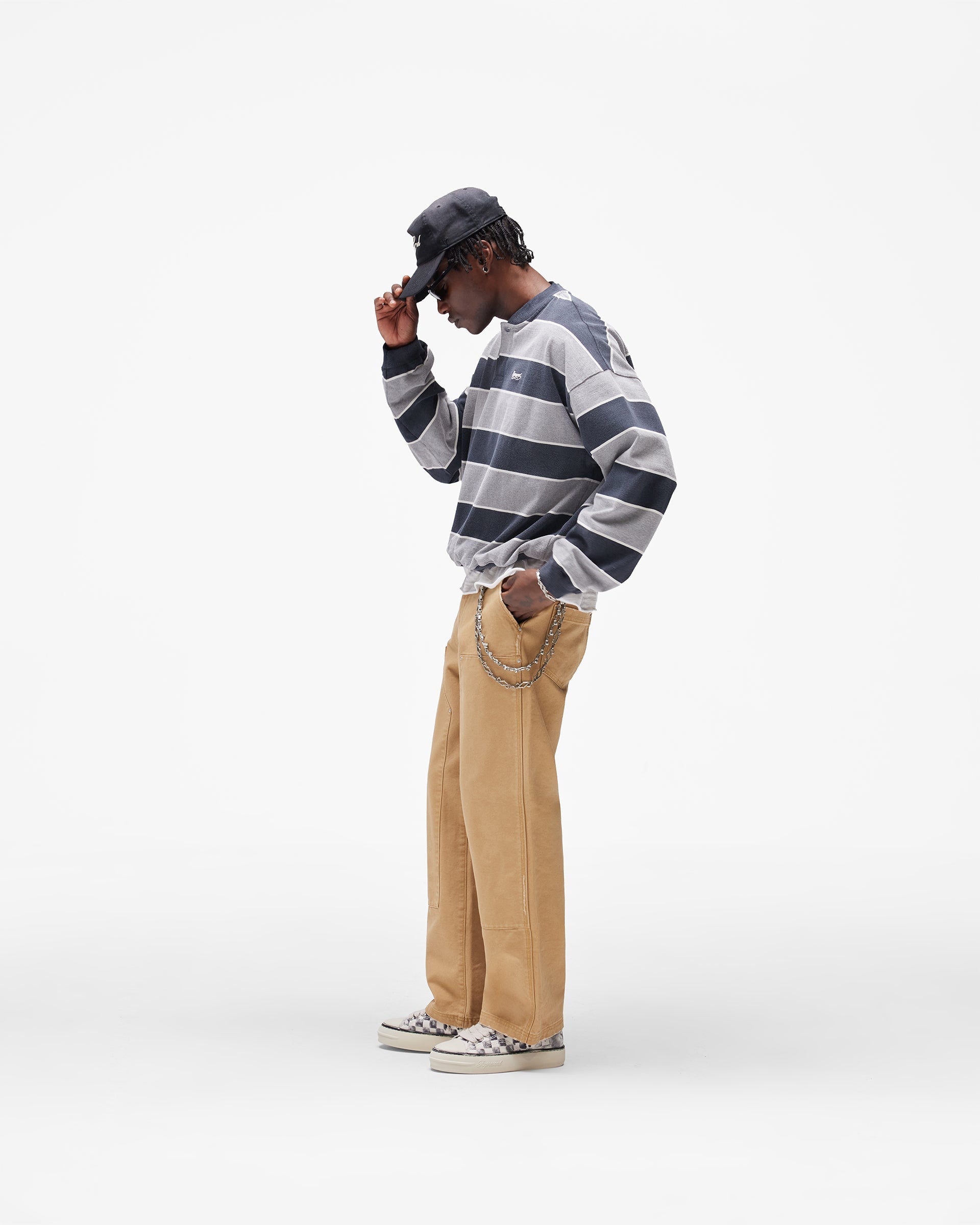 California Striped Henley Sweater - Jet Black Grey Marl