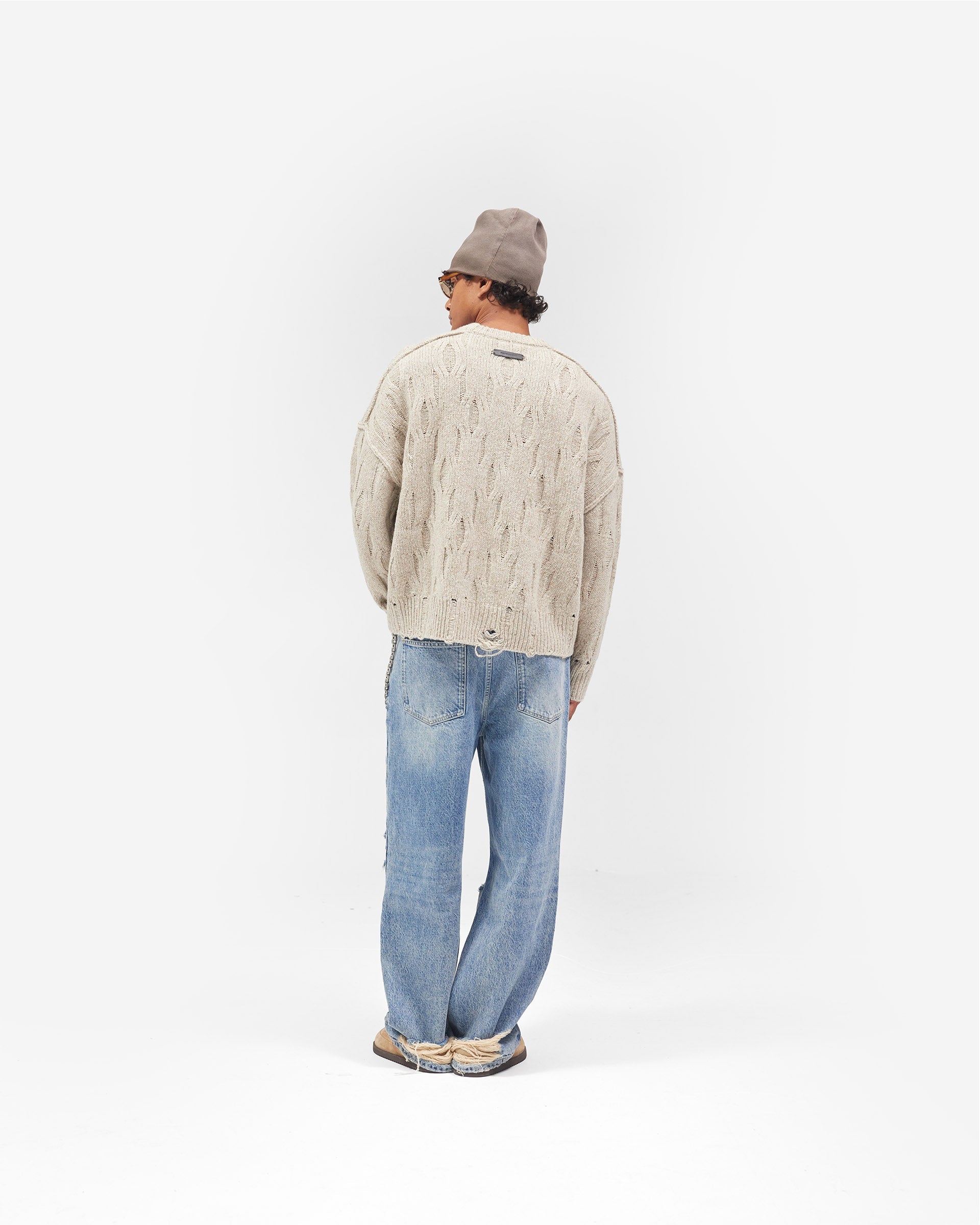 Distress Knit Sweater - Taupe