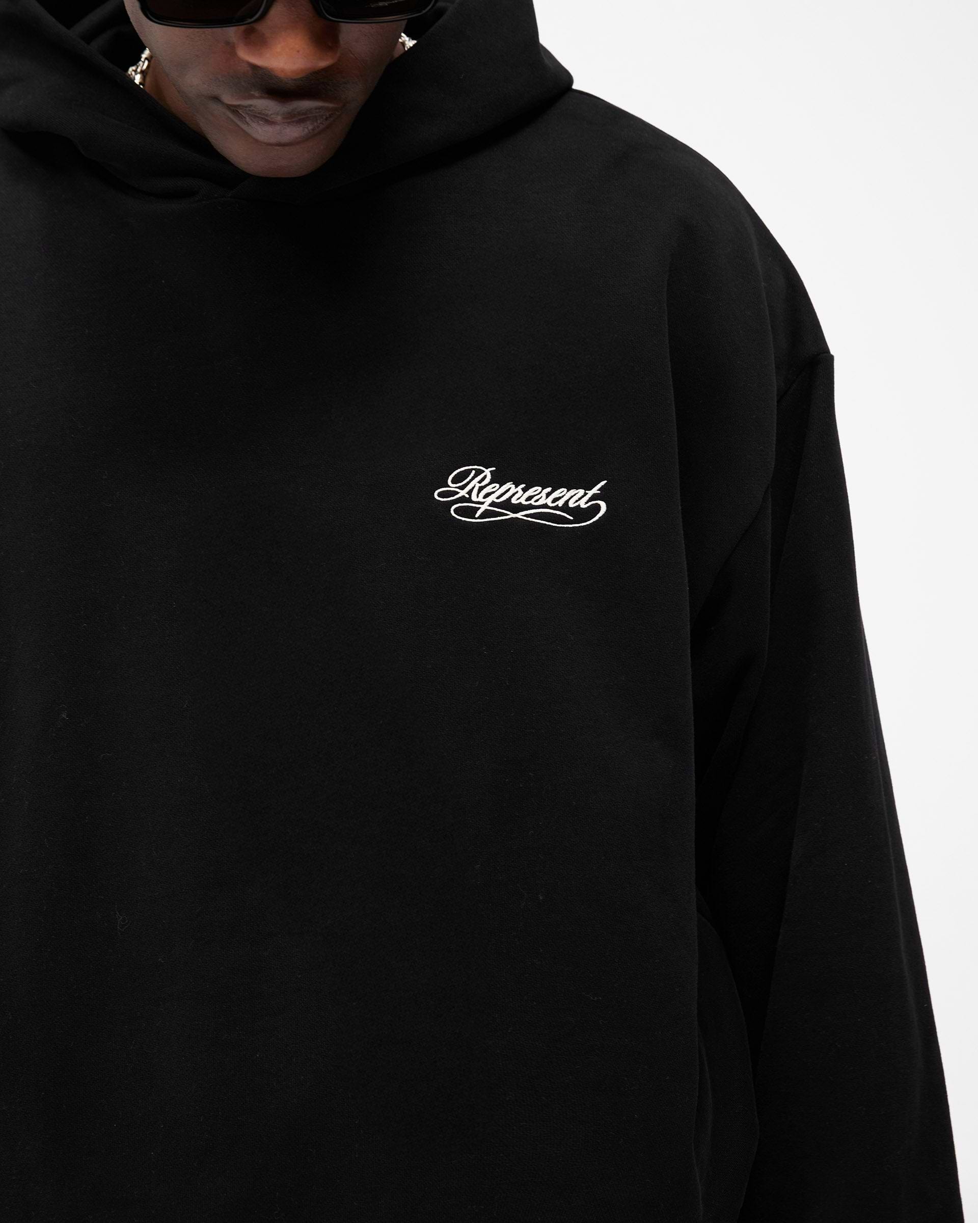 Dual Layer Script Hoodie - Jet Black