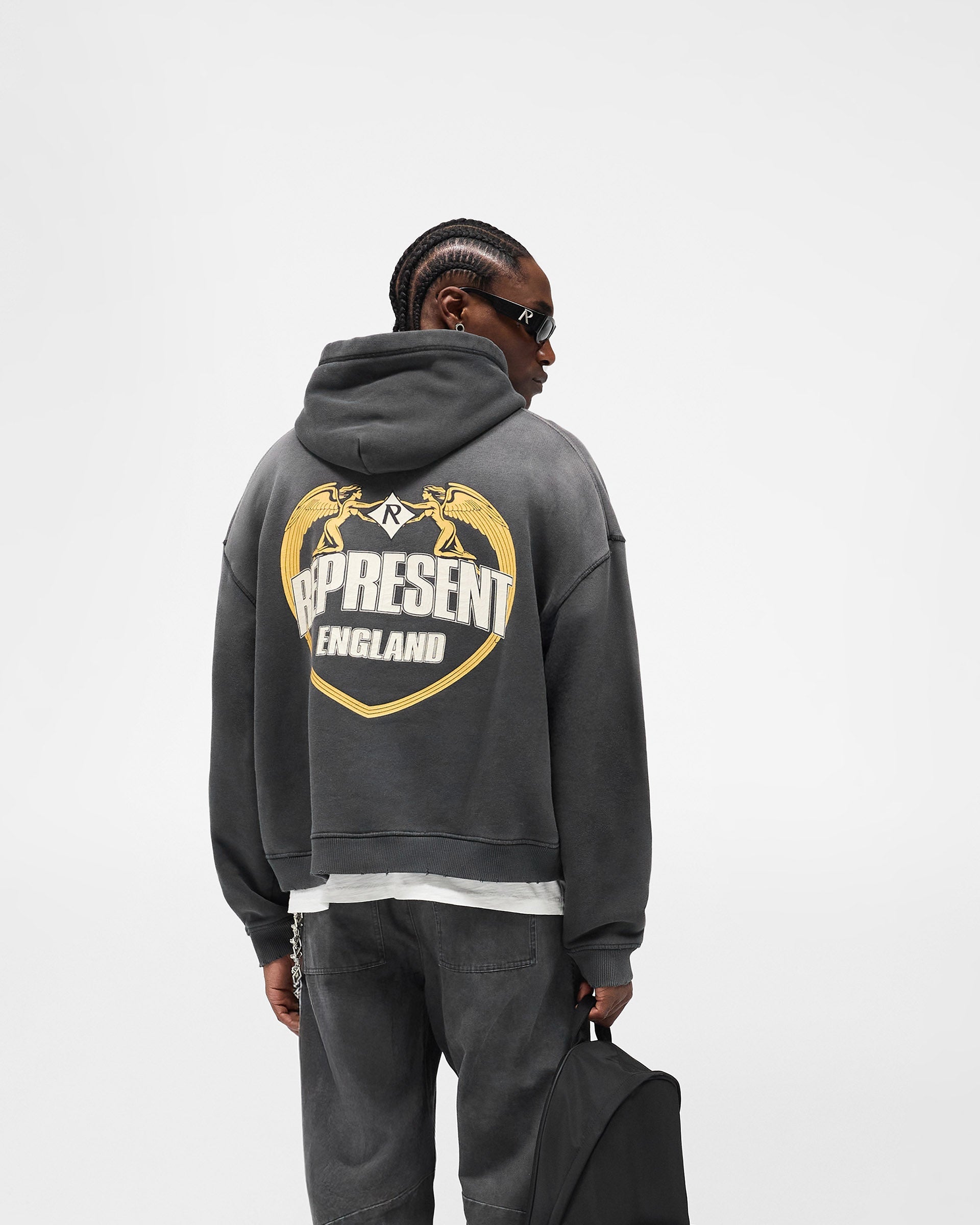 Represent Angel Border Hoodie - Stained Black