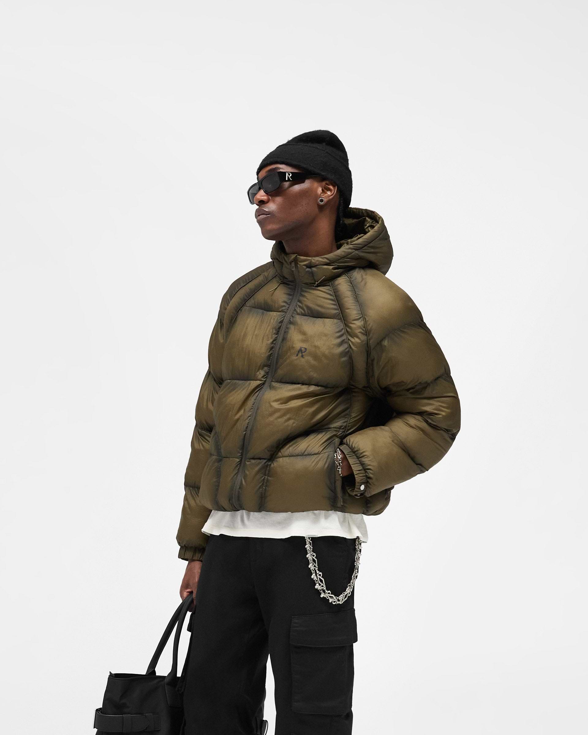 Translucent Hooded Puffer - Dark Olive