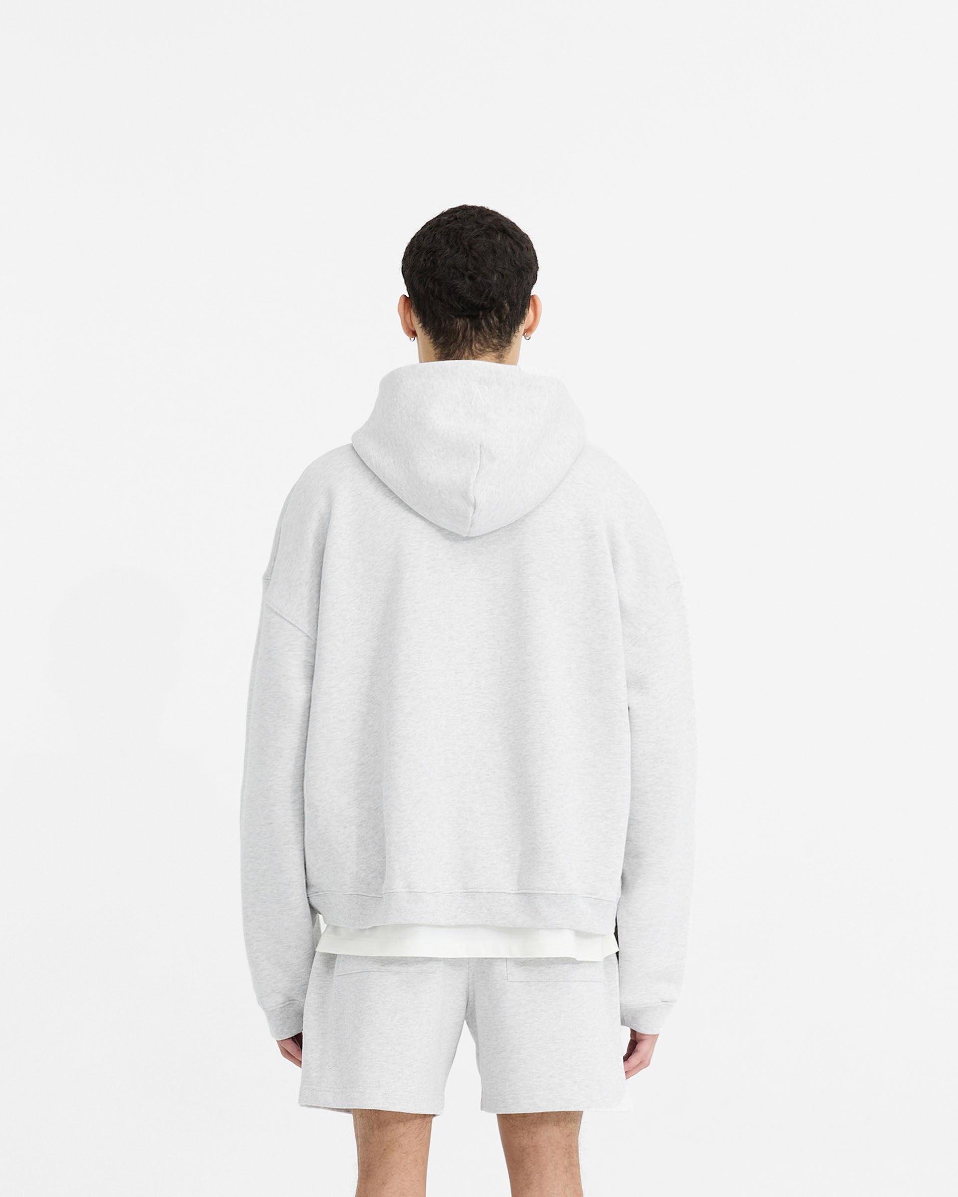 Initial Boxy Zip Through Hoodie - Ice Grey Marl