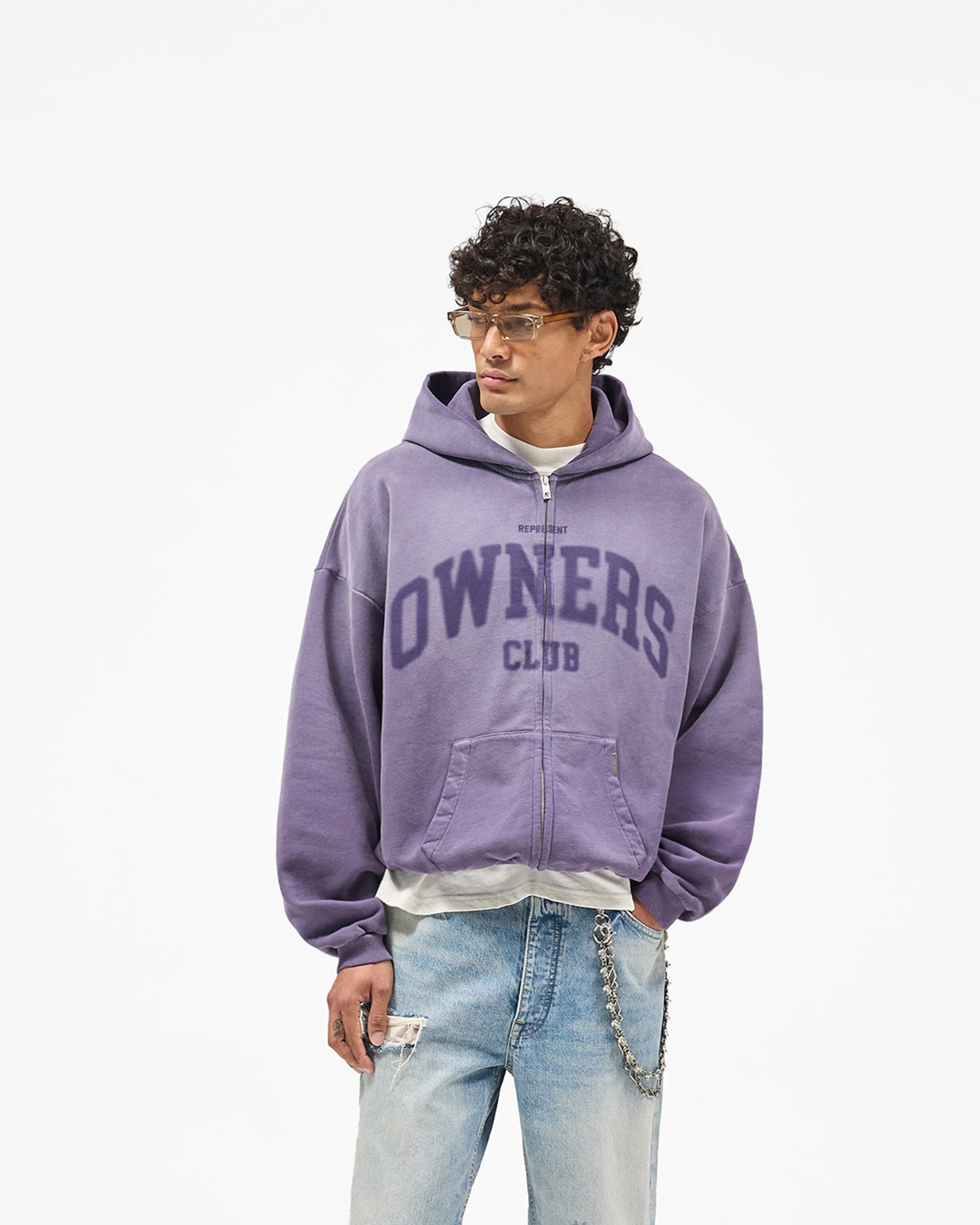 Represent Owners Club Zip Through Hoodie - Deep Purple