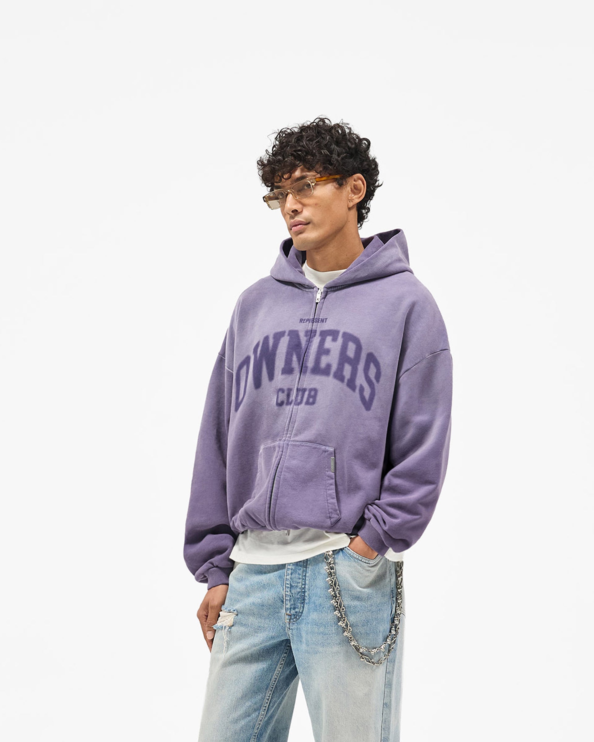 Represent Owners Club Zip Through Hoodie - Deep Purple