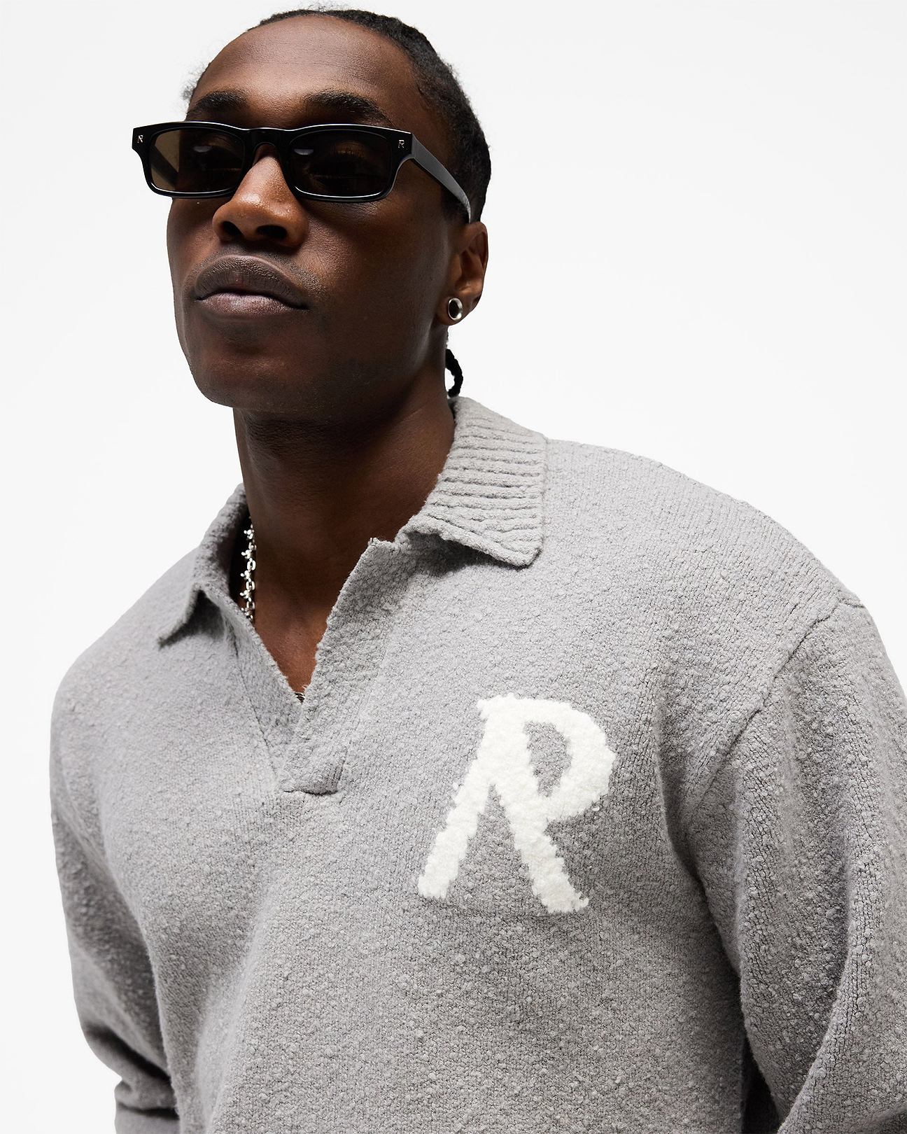 Knitted Boucle Polo Grey | Mens Sweaters | REPRESENT
