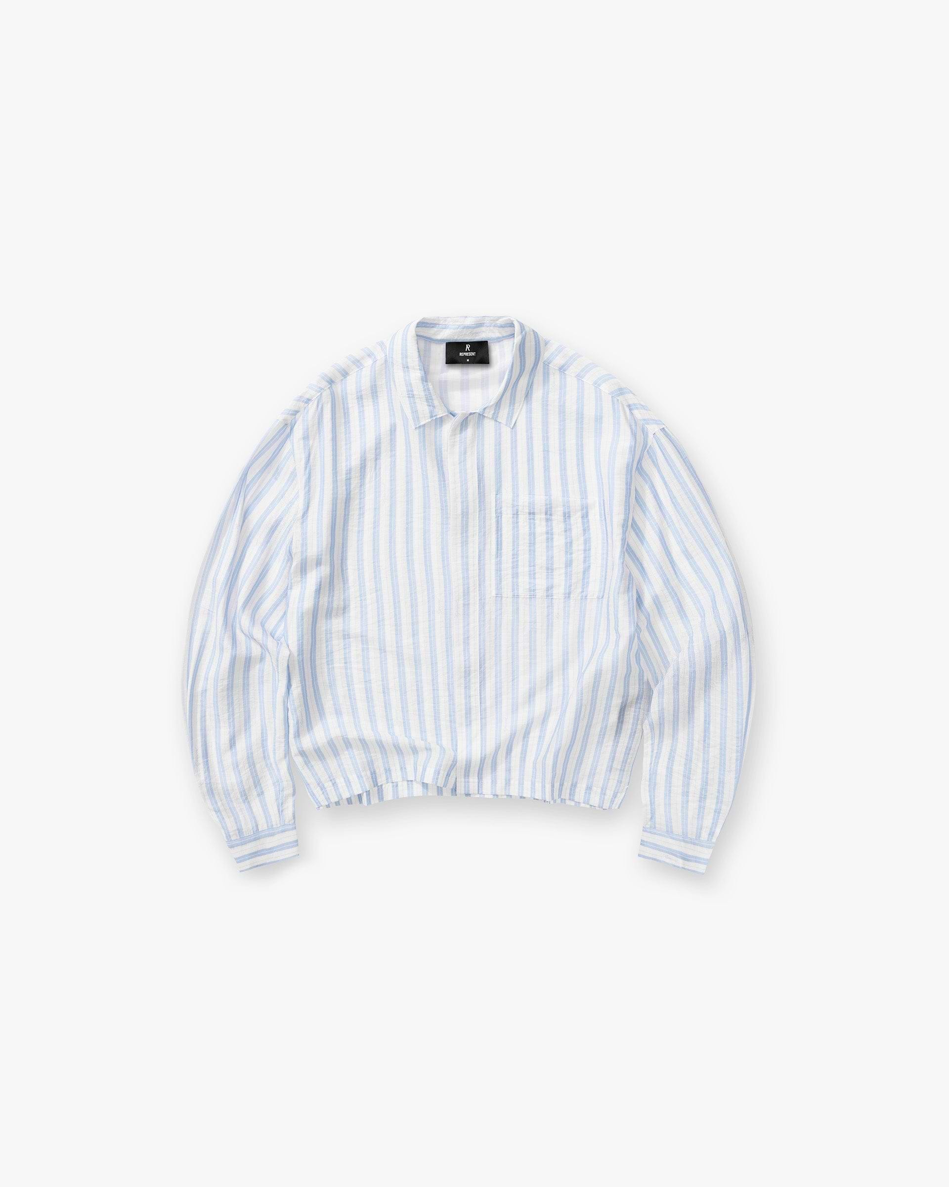 Long Sleeve Sheer Stripe Boxy Shirt - Ice Blue