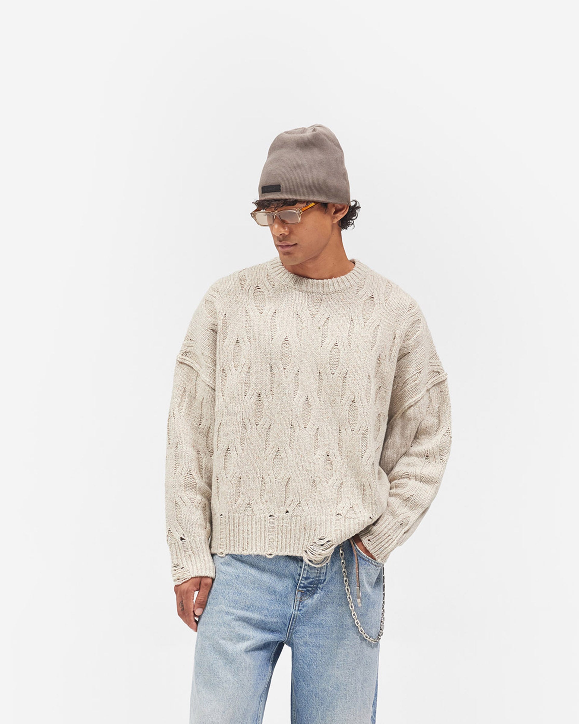 Distress Knit Sweater - Taupe