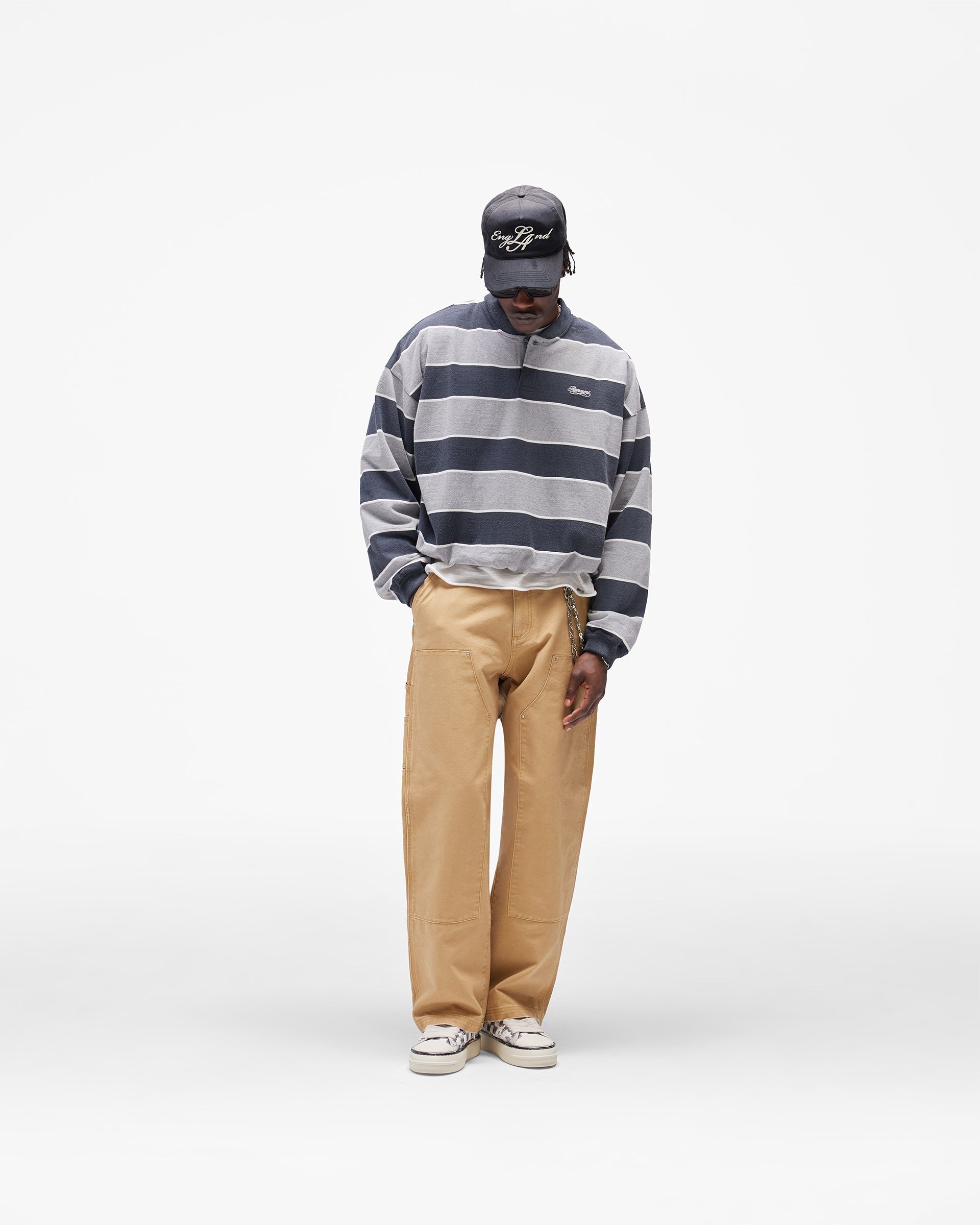 California Striped Henley Sweater - Jet Black Grey Marl