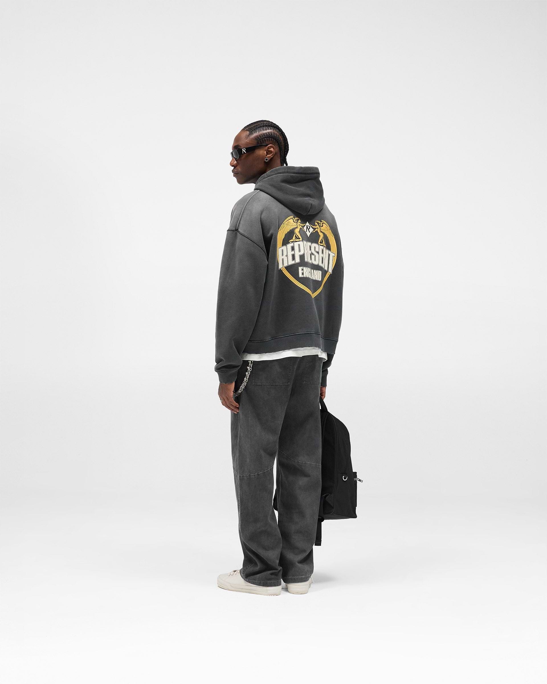 Represent Angel Border Hoodie - Stained Black