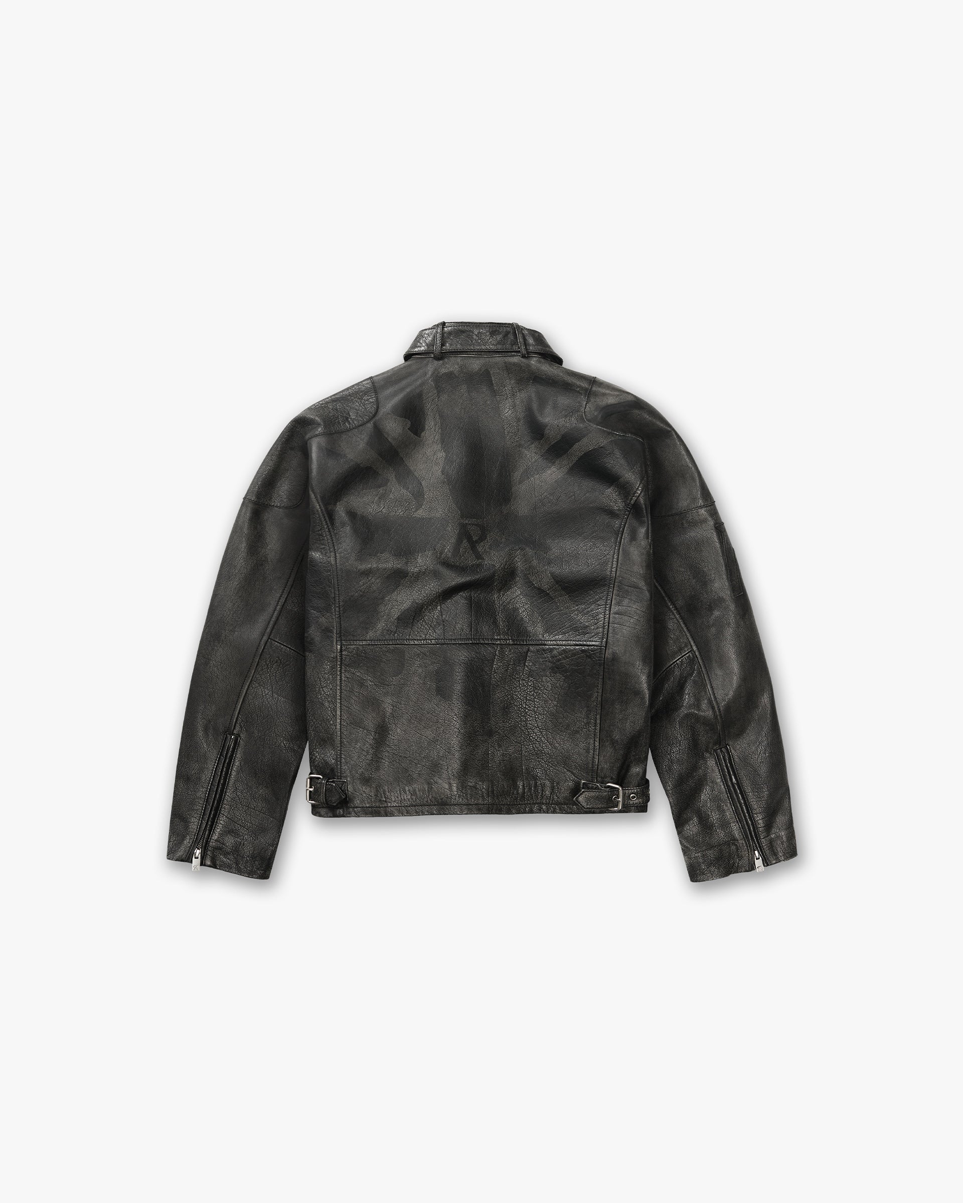 Flag Leather Bomber - Black