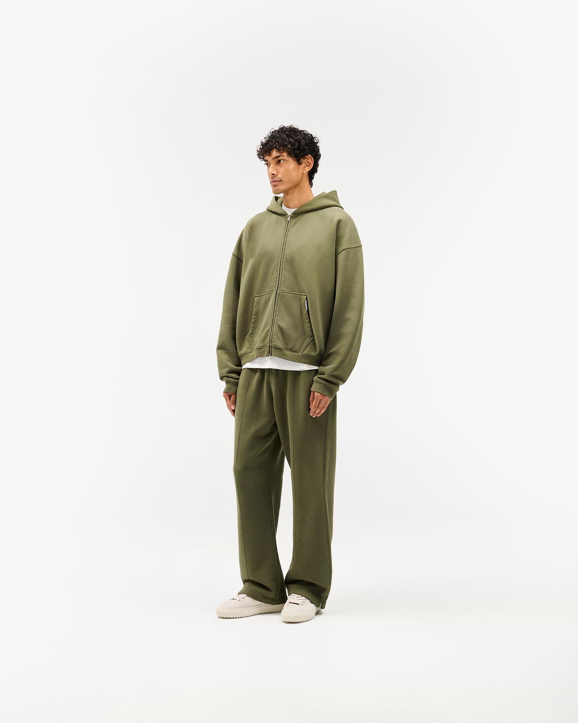 Initial Boxy Zip Through Hoodie - Army Green