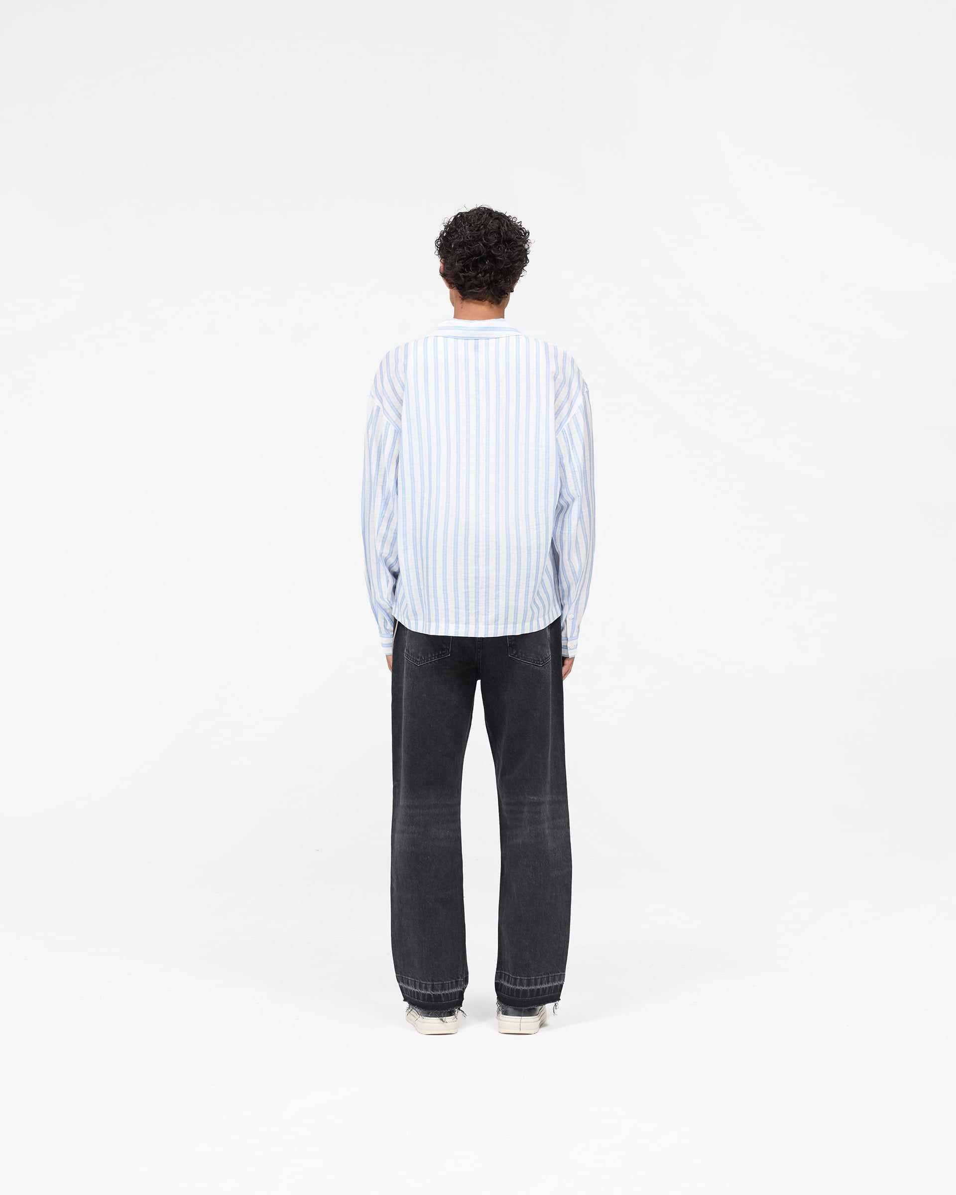 Long Sleeve Sheer Stripe Boxy Shirt - Ice Blue