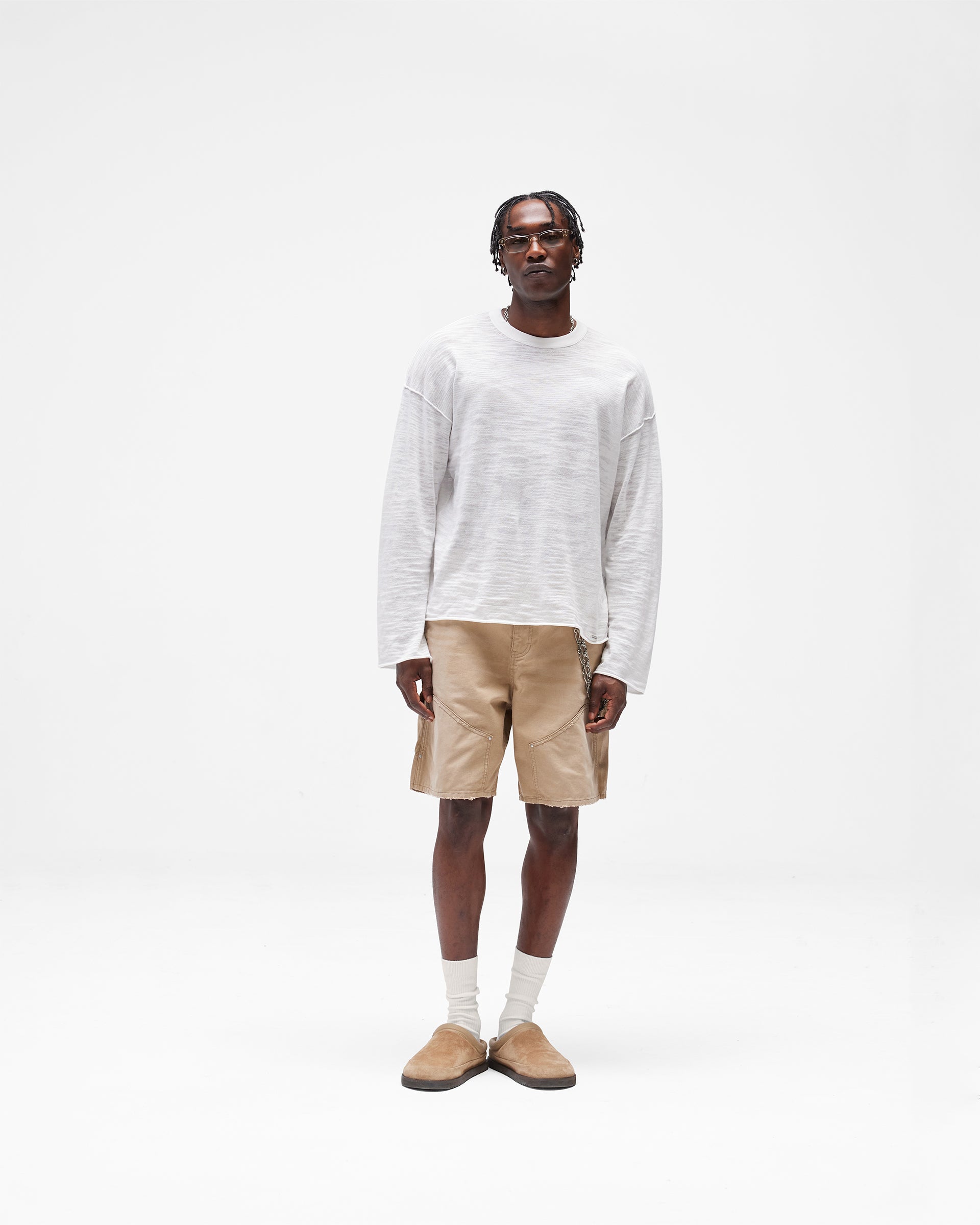 Long Sleeve Slub Knit T-Shirt - Flat White