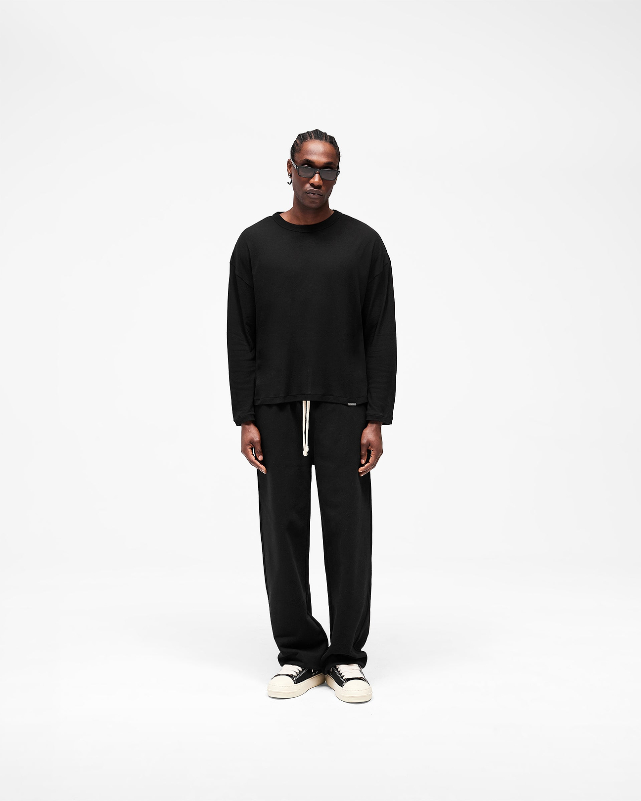 Initial Sheer Rib Long Sleeve T-Shirt Jet Black | Mens T-Shirts