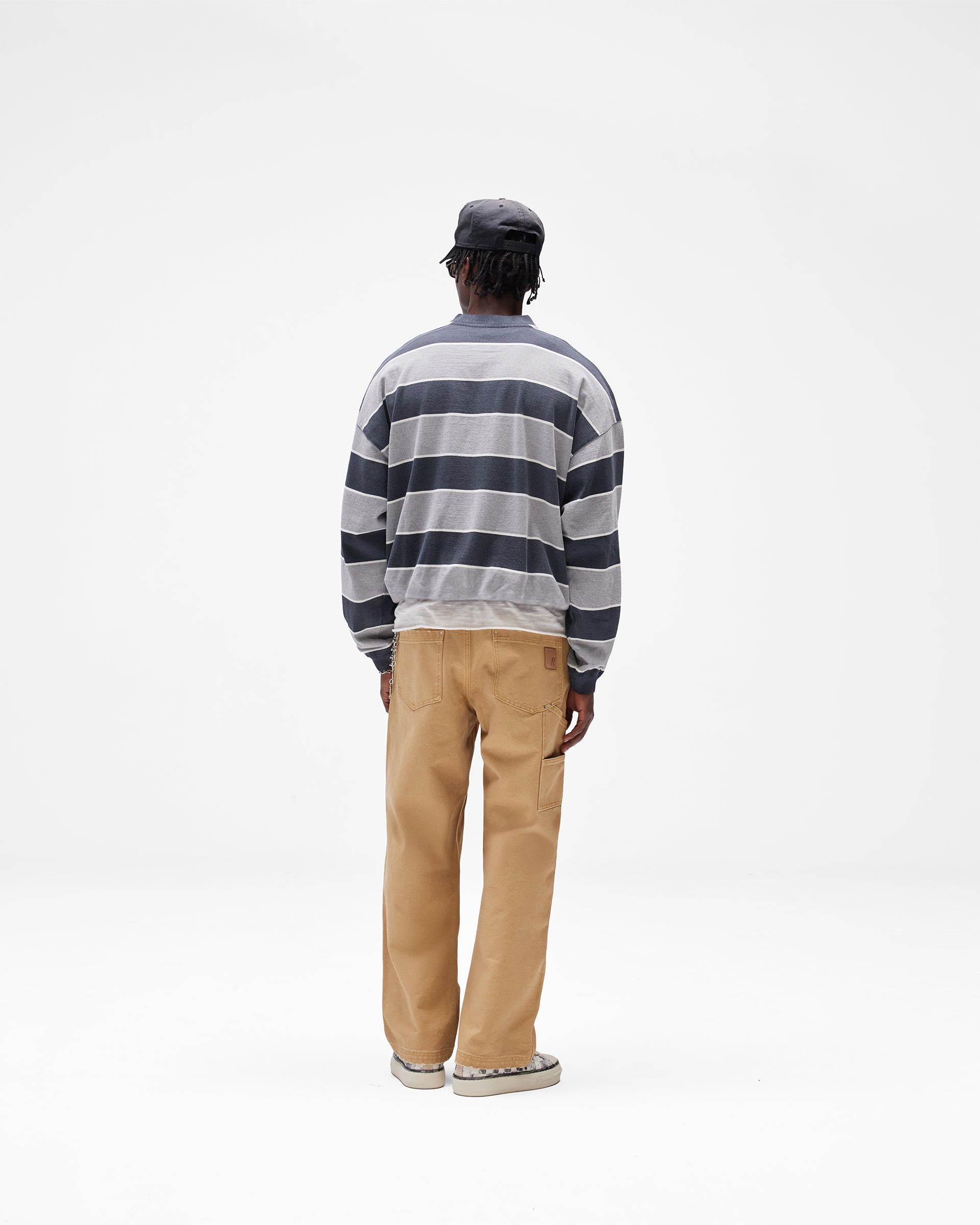 California Striped Henley Sweater - Jet Black Grey Marl