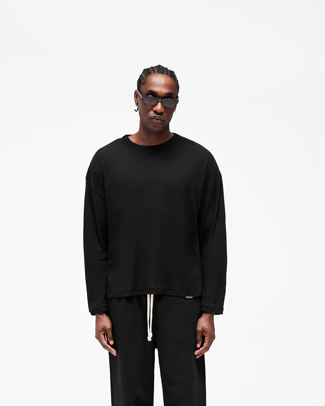 Initial Sheer Rib Long Sleeve T-Shirt Jet Black | Mens T-Shirts