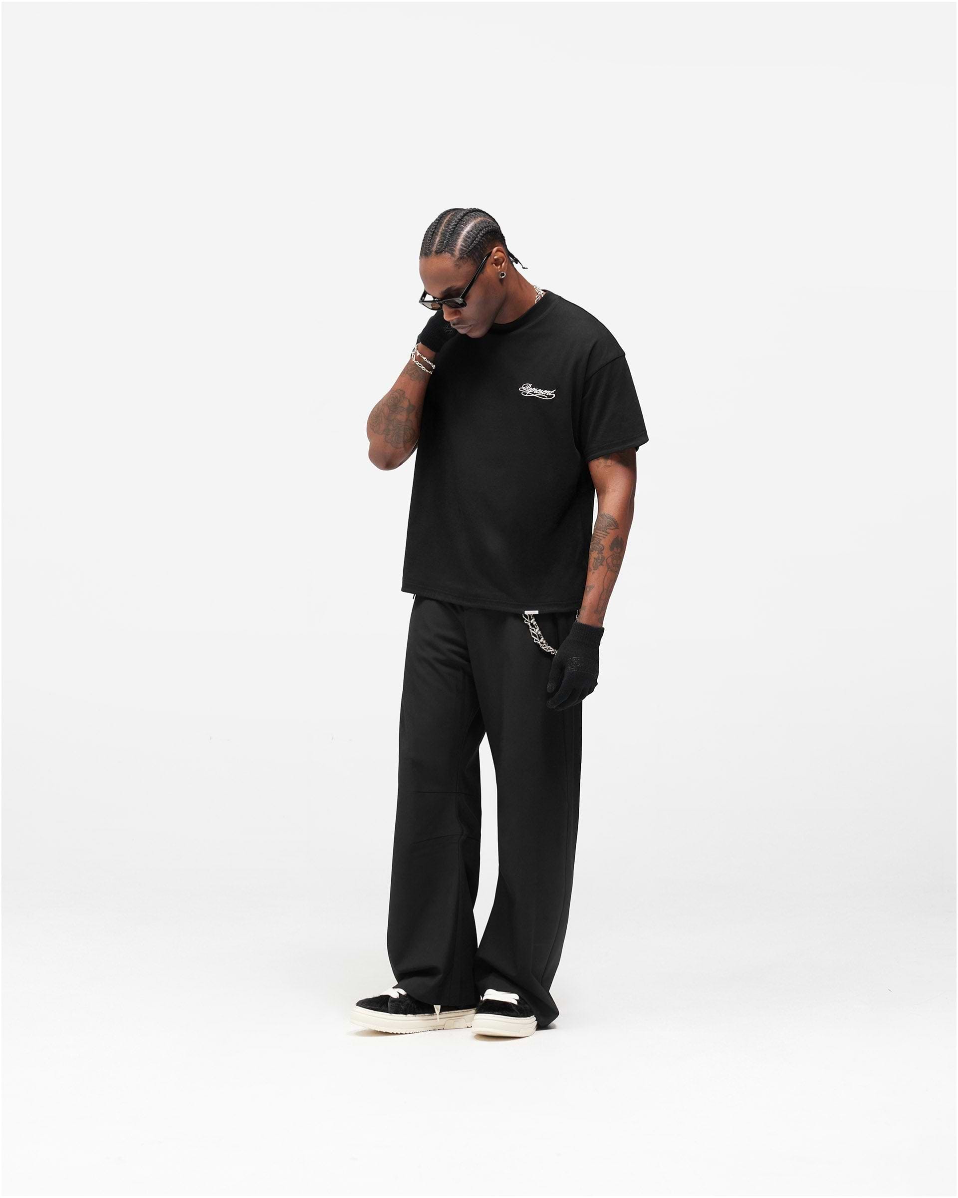 Dual Layer Script T-Shirt - Jet Black