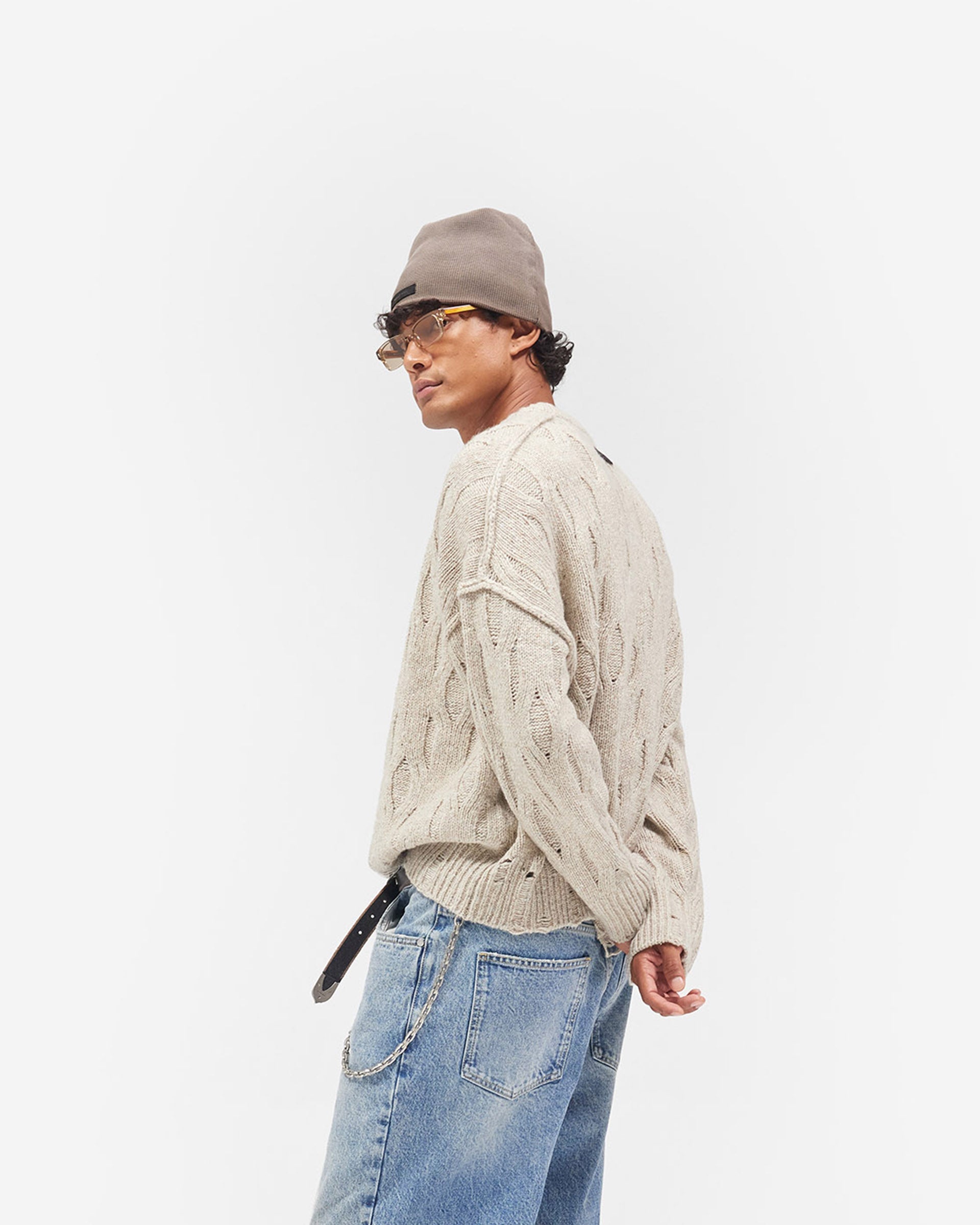 Distress Knit Sweater - Taupe
