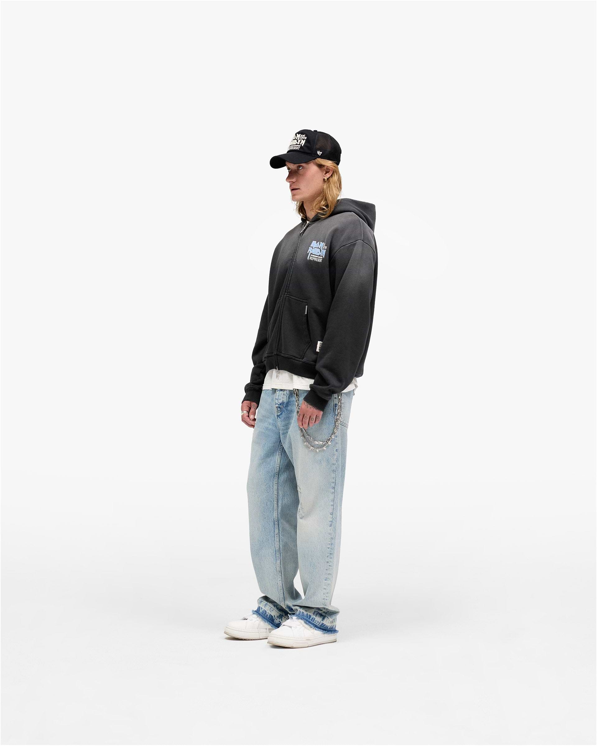 Represent X Iron Maiden Anniversary Zip Through Hoodie - Stained Black