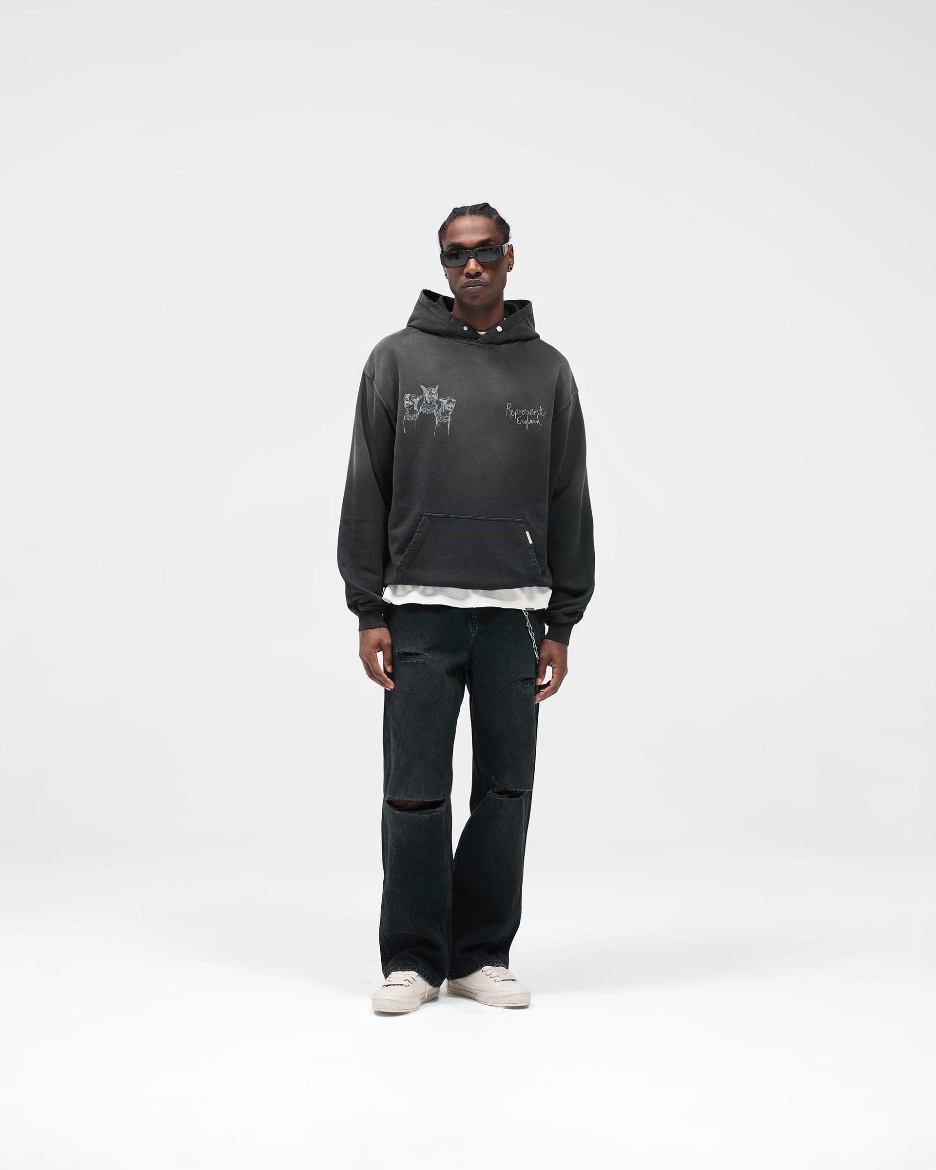Hand Drawn Thoroughbred Hoodie - Aged Black
