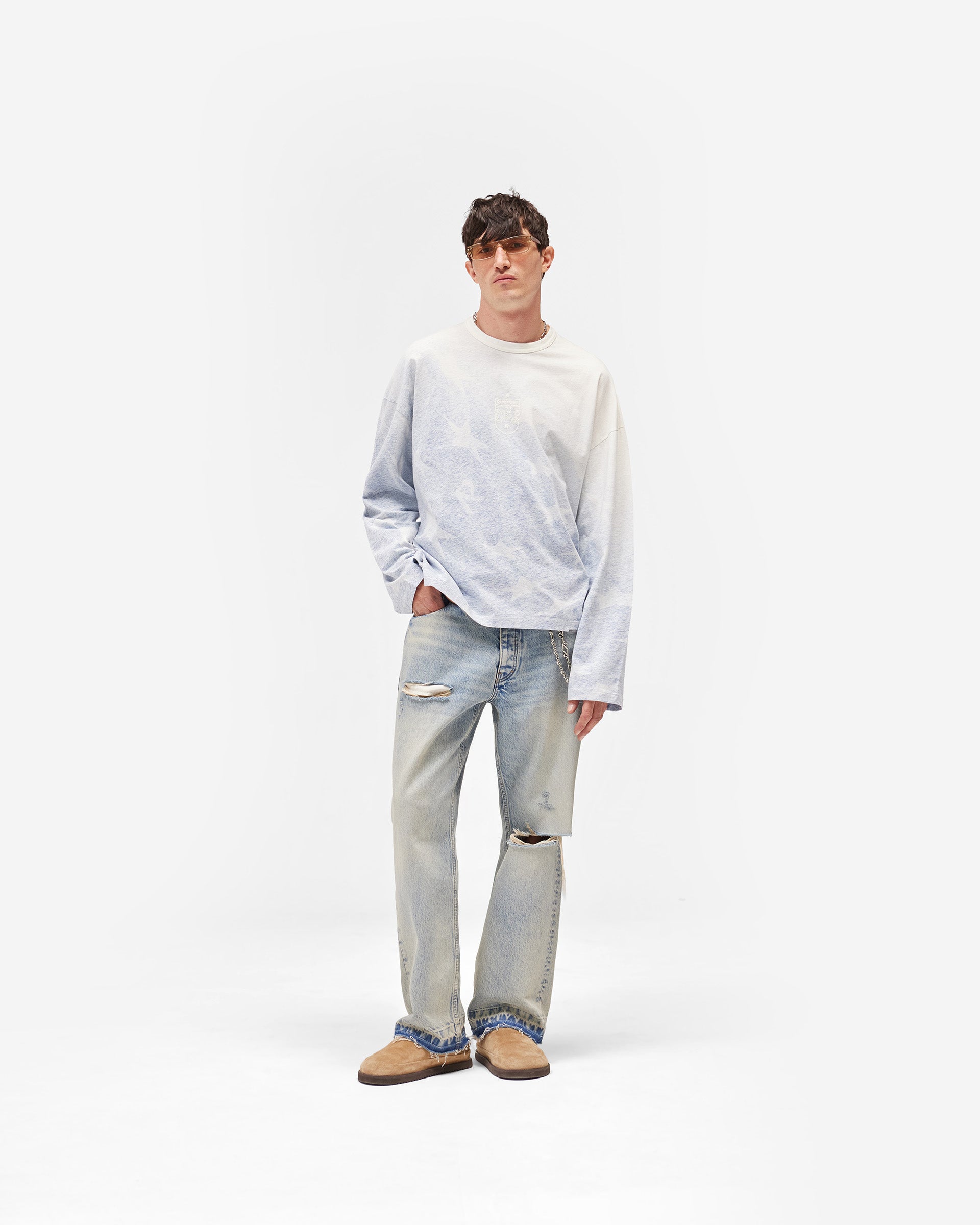 USA Long Sleeve T-Shirt - Washed Blue